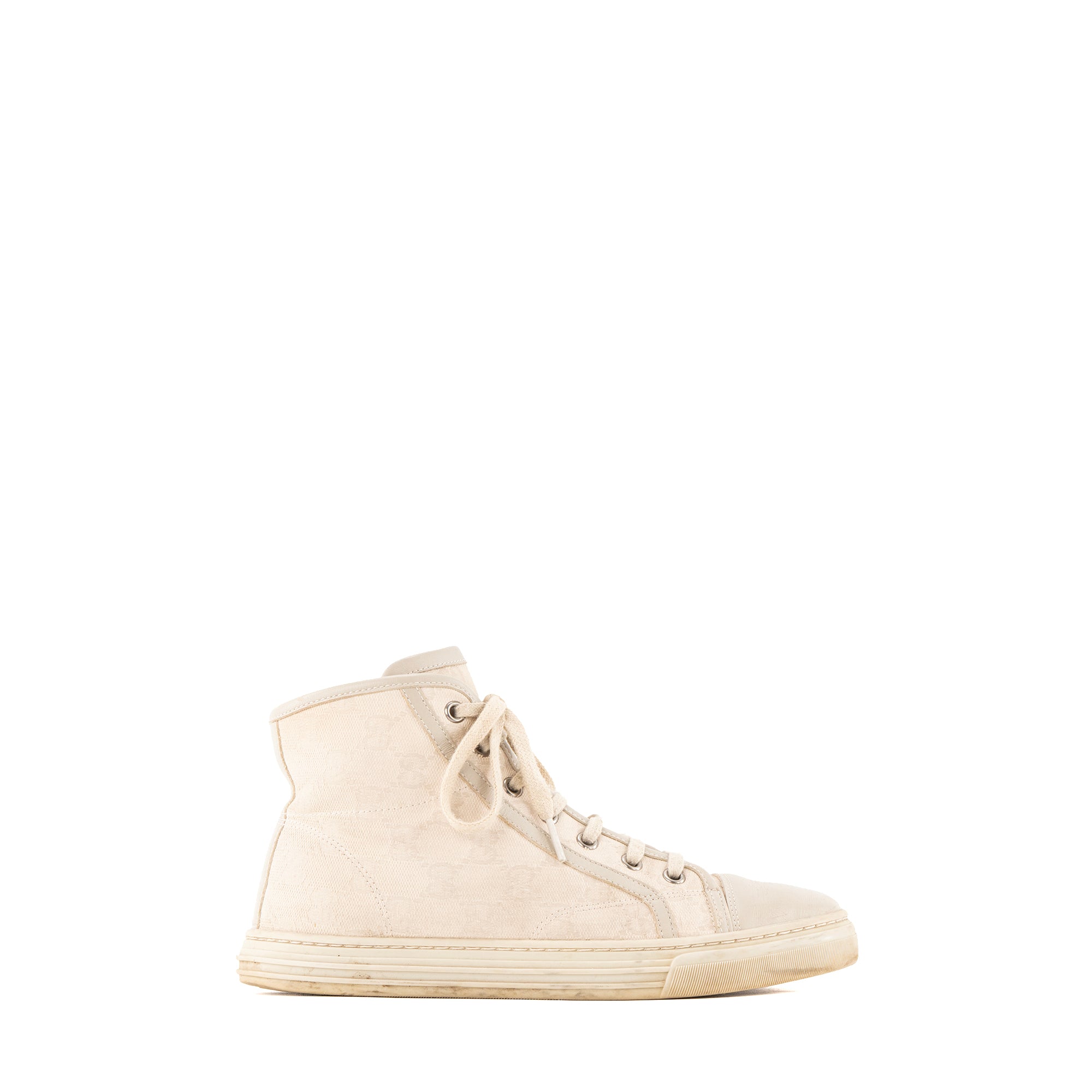 GUCCI - Sneakers montantes Gucci en toile monogrammée beige (T36,5)