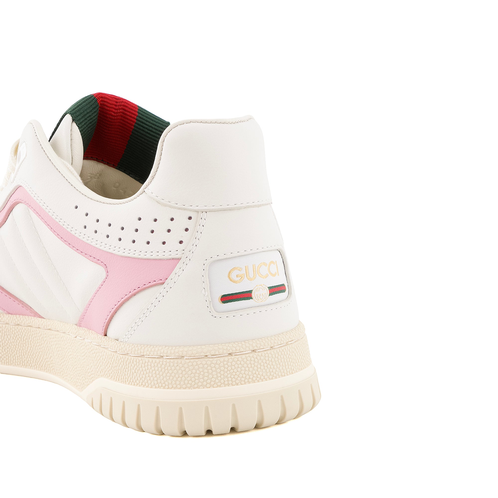 GUCCI - Sneakers Re-Web Gucci en cuir blanc et rose (T38)