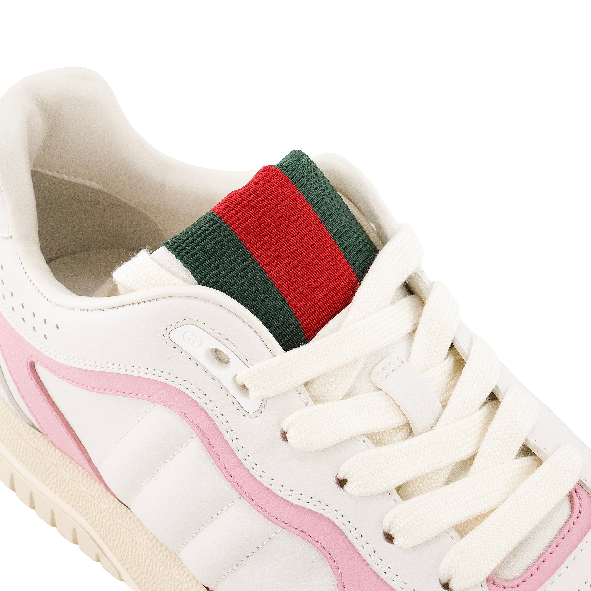 GUCCI - Sneakers Re-Web Gucci en cuir blanc et rose (T38)
