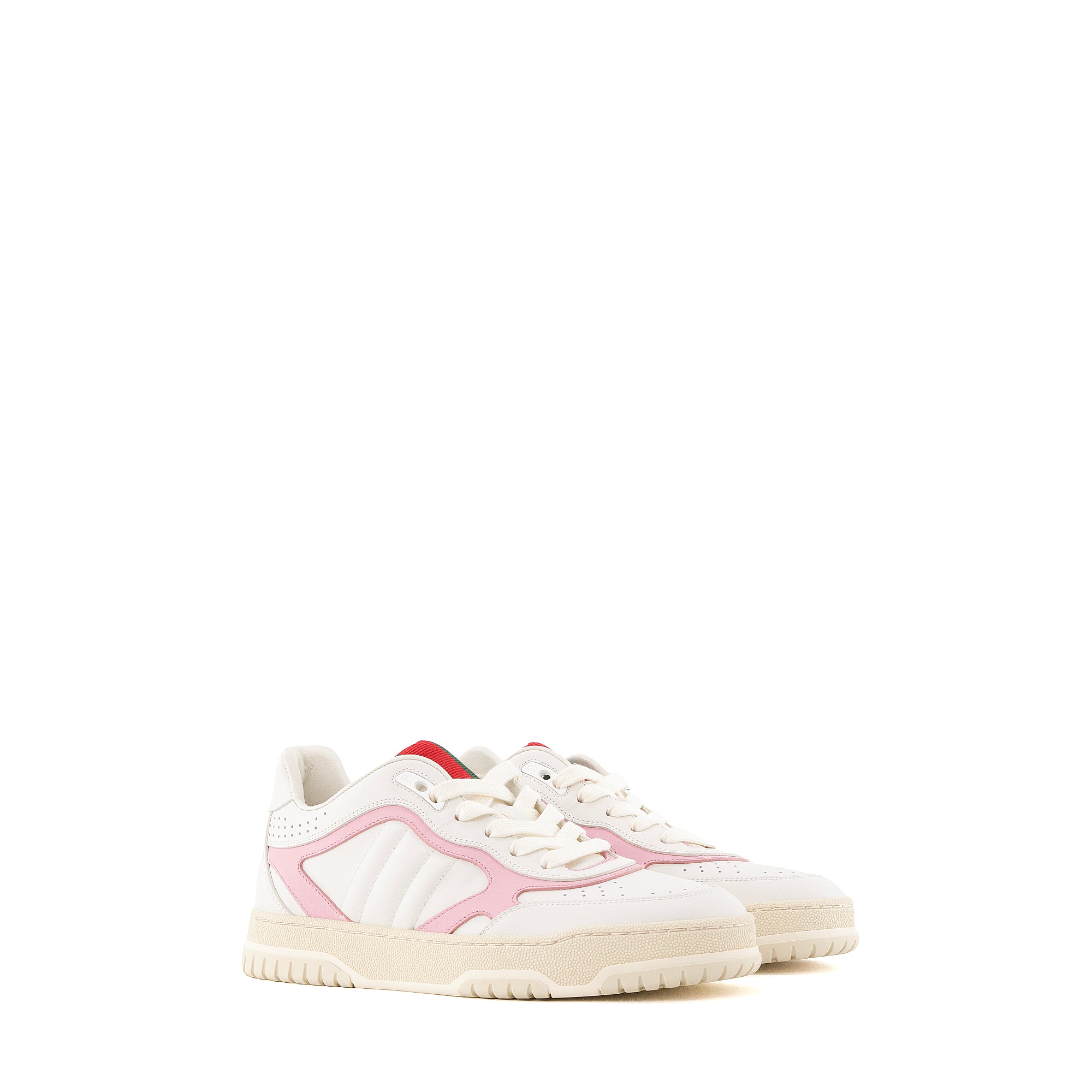 GUCCI - Sneakers Re-Web Gucci en cuir blanc et rose (T38)