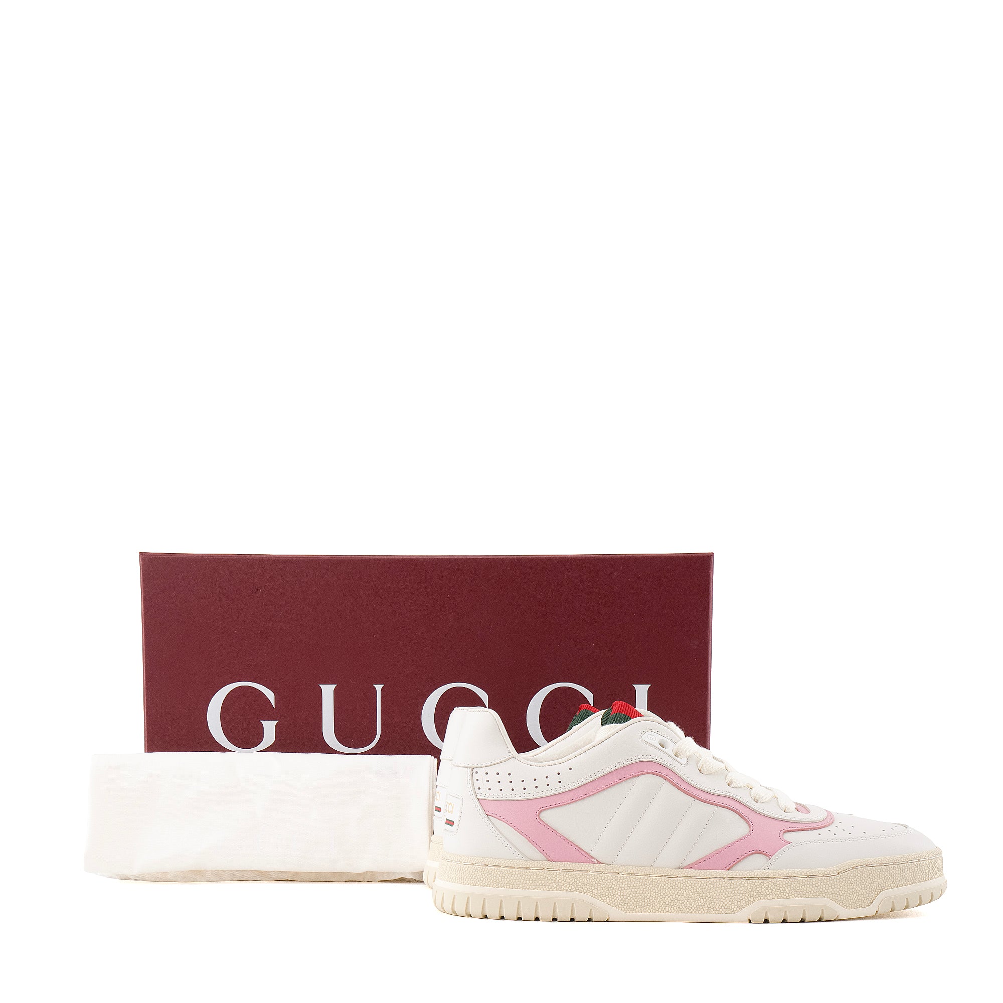 GUCCI - Sneakers Re-Web Gucci en cuir blanc et rose (T38)