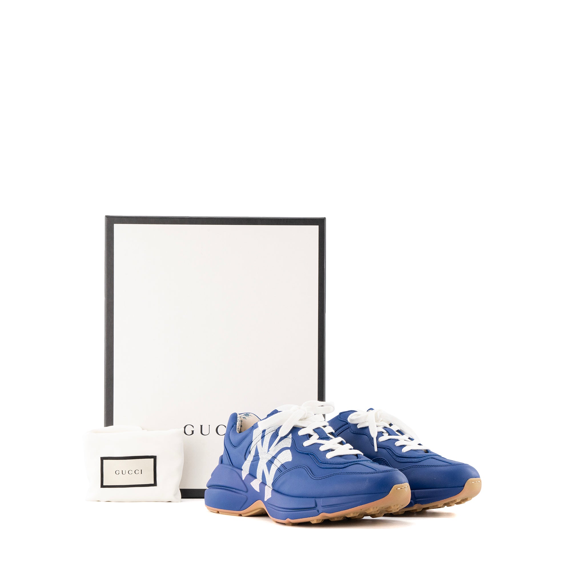GUCCI - Sneakers Rhyton NY Yankees Gucci en cuir lisse bleu (T40)