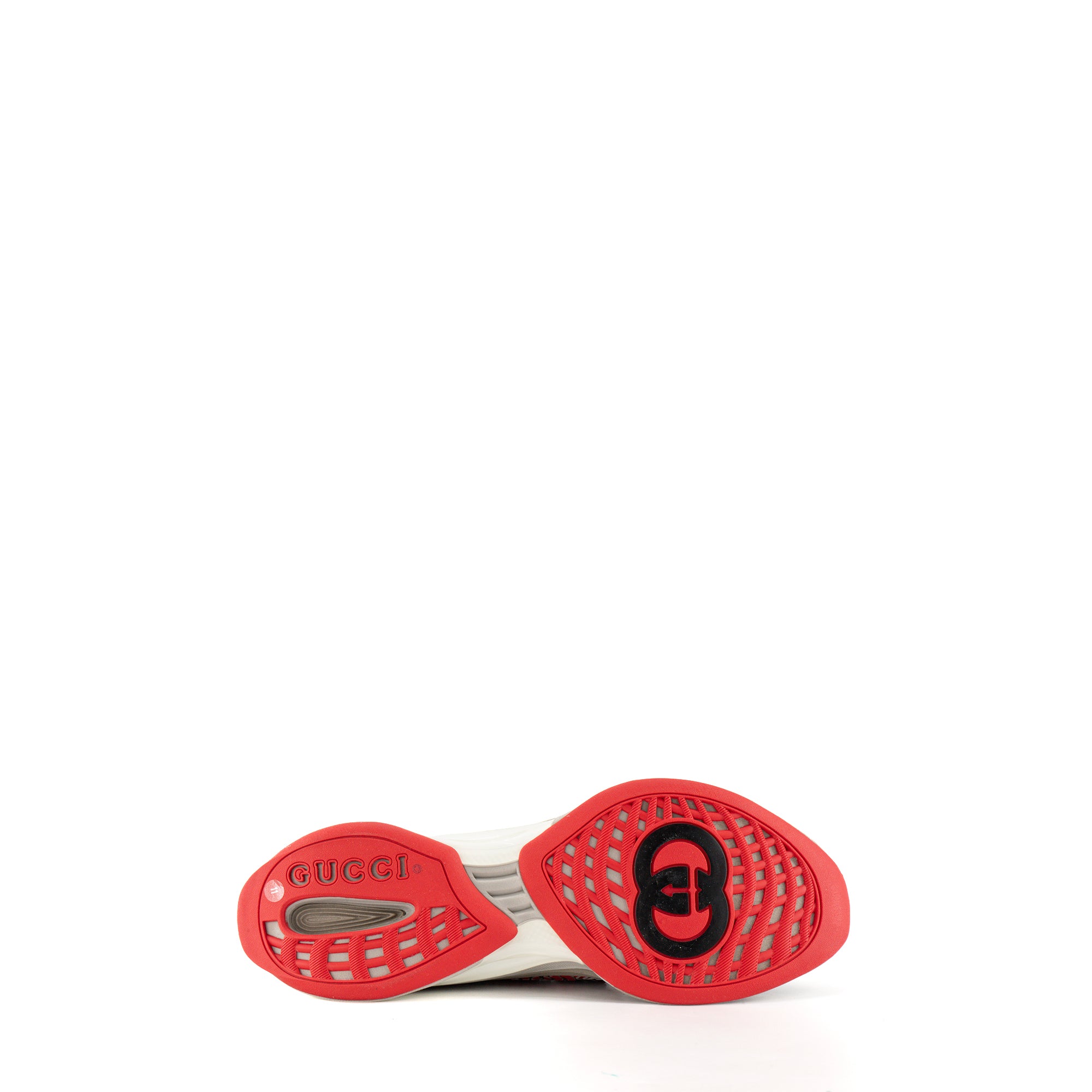 GUCCI - Sneakers Run Gucci en toile monogrammée rouge et noire (T45)