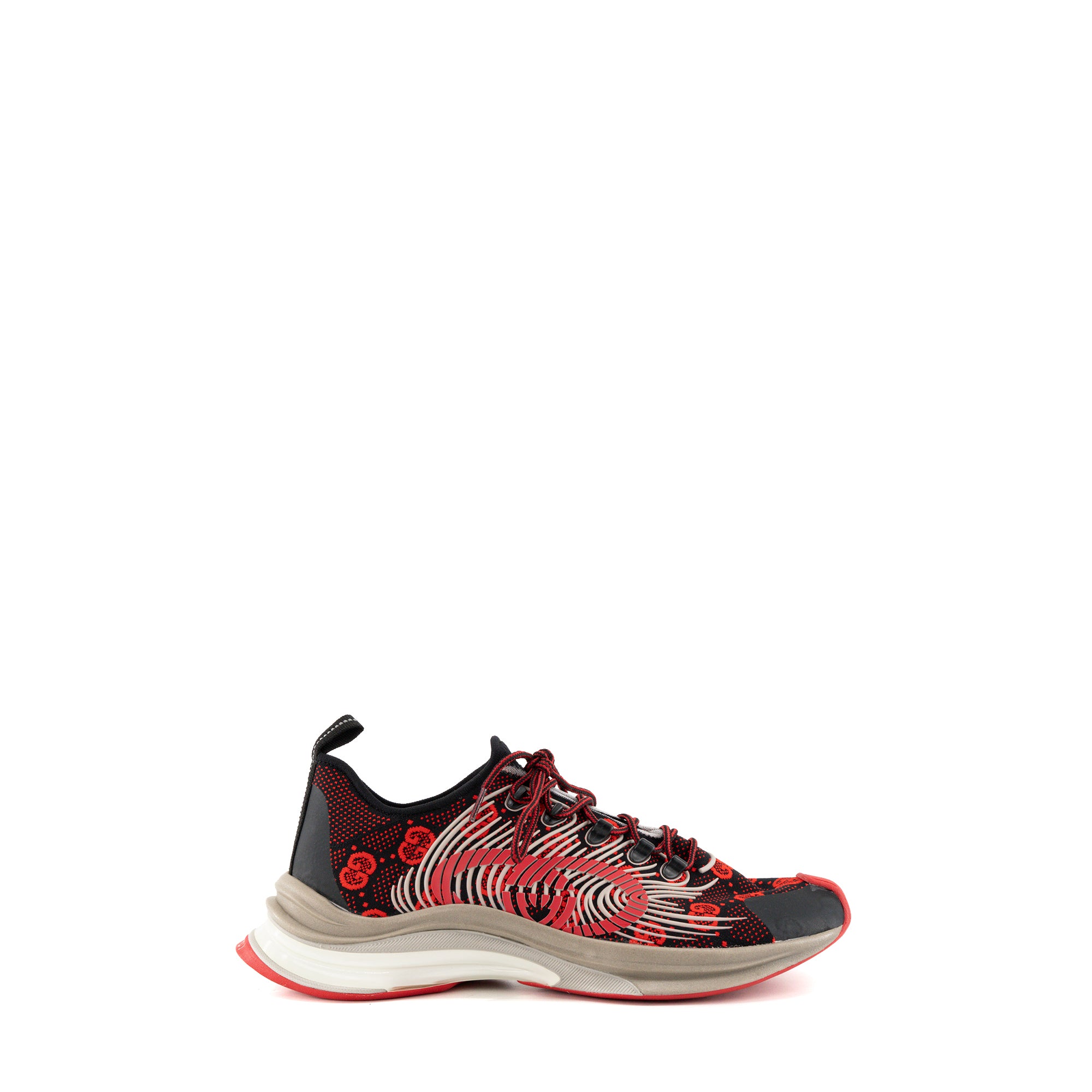 GUCCI - Sneakers Run Gucci en toile monogrammée rouge et noire (T45)