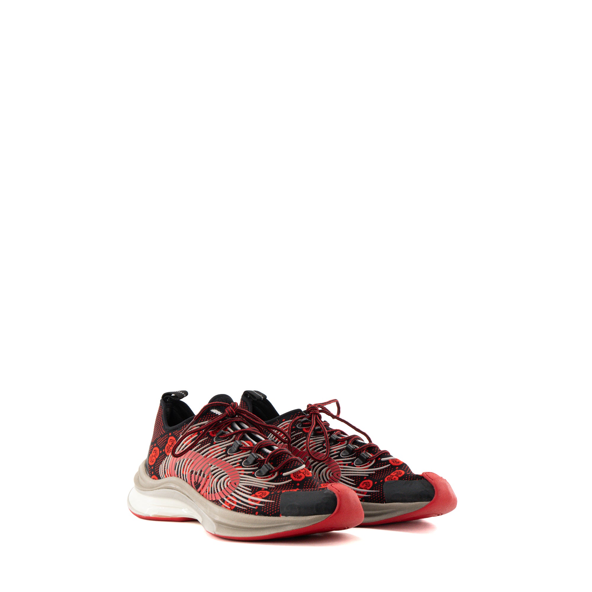 GUCCI - Sneakers Run Gucci en toile monogrammée rouge et noire (T45)
