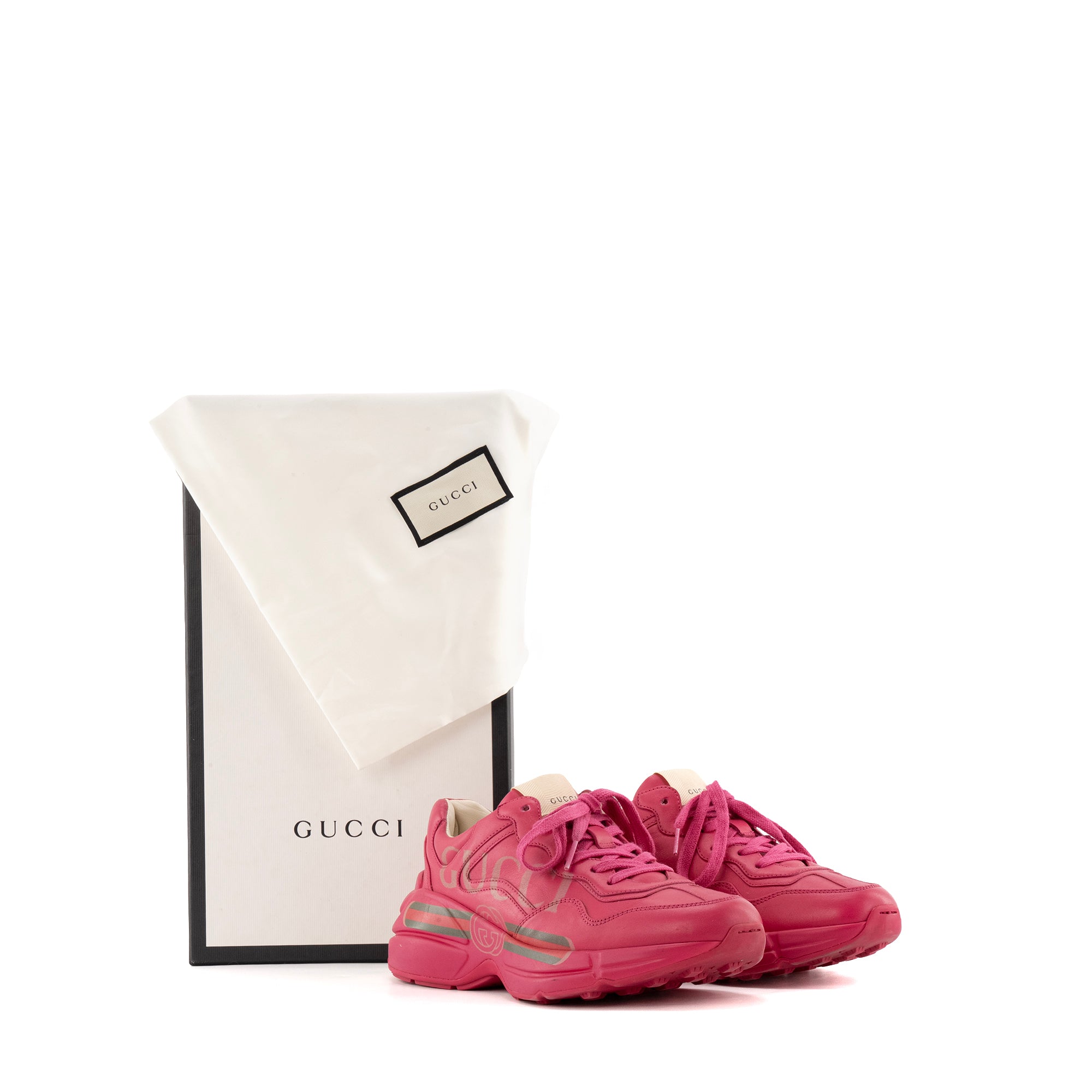GUCCI - Sneakers Rhyton Gucci en cuir rose (T37)