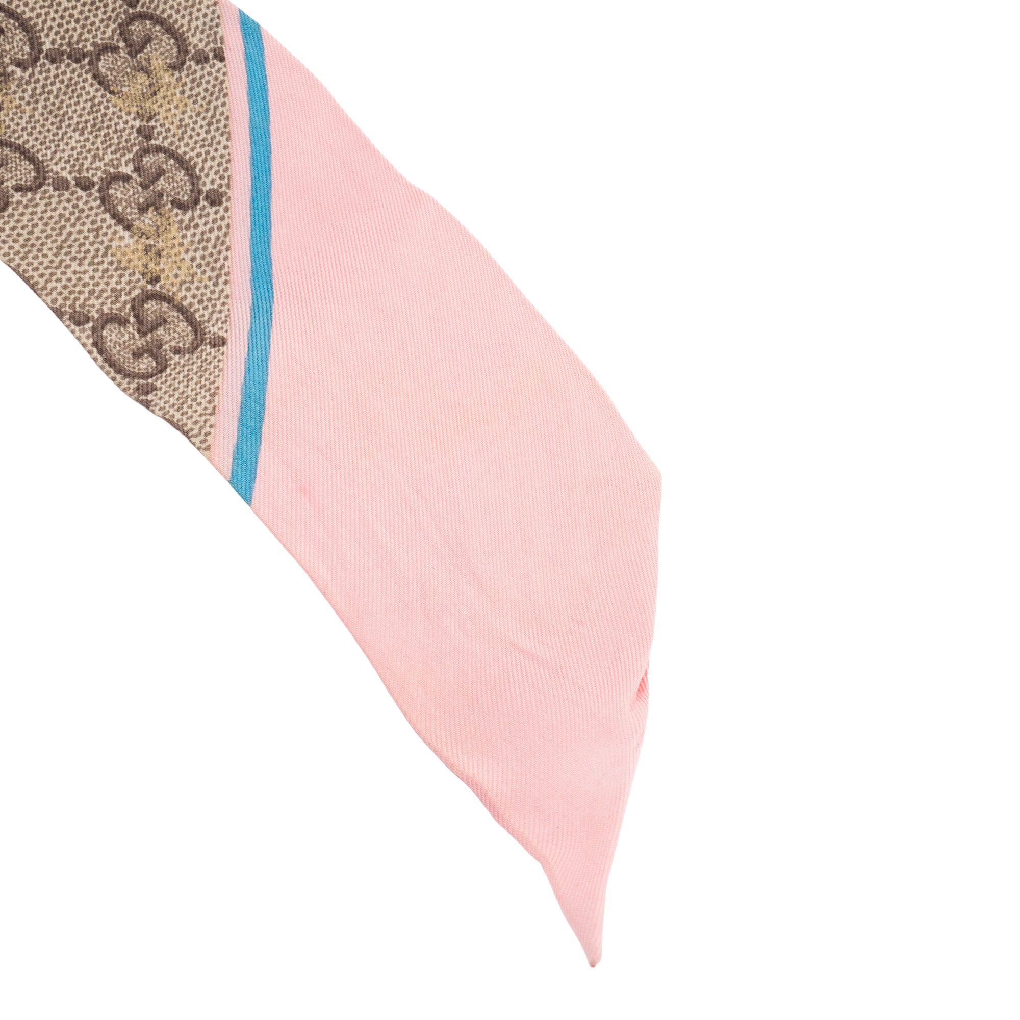 GUCCI - Pink and Brown Monogrammed GG Gucci Silk Twilly
