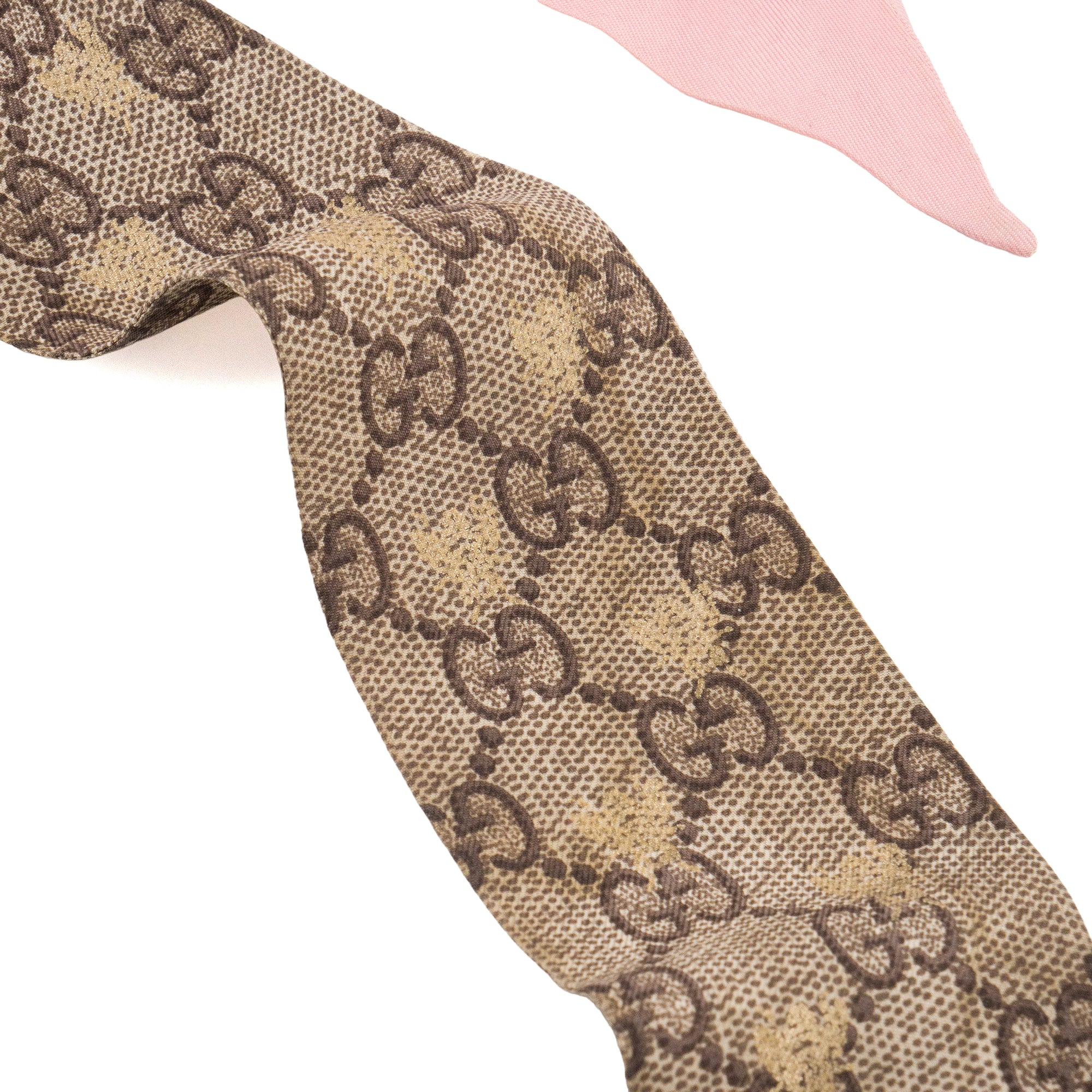 GUCCI - Pink and Brown Monogrammed GG Gucci Silk Twilly