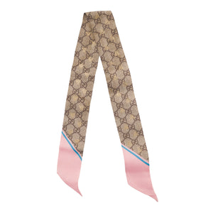 GUCCI - Twilly GG Gucci en soie monogrammée rose et marron