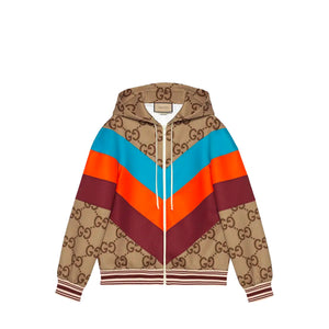 GUCCI - Veste Gucci en polyester monogrammée marron et bande rouge et bleu (M)