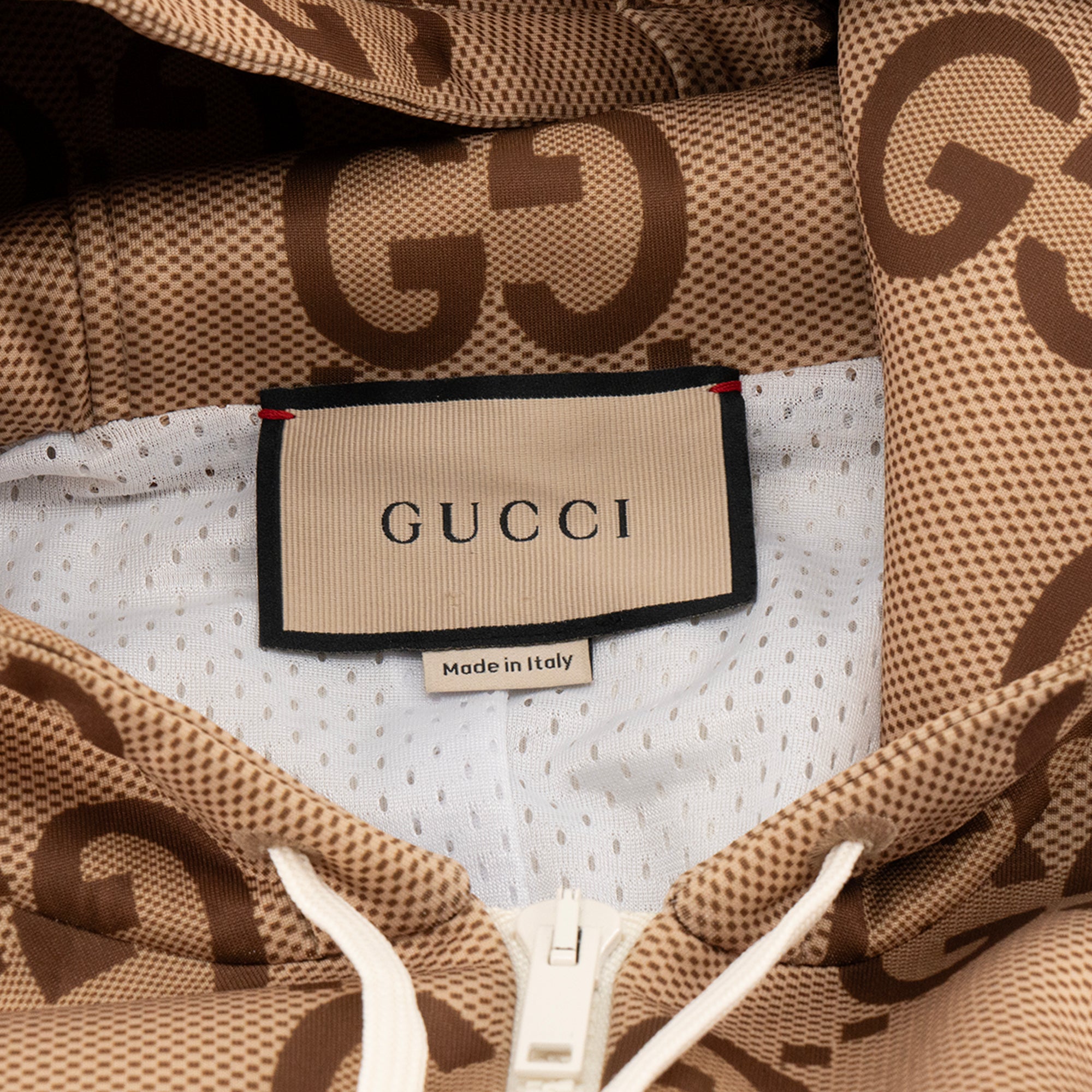GUCCI - Veste Gucci en polyester monogrammée marron et bande rouge et bleu (M)