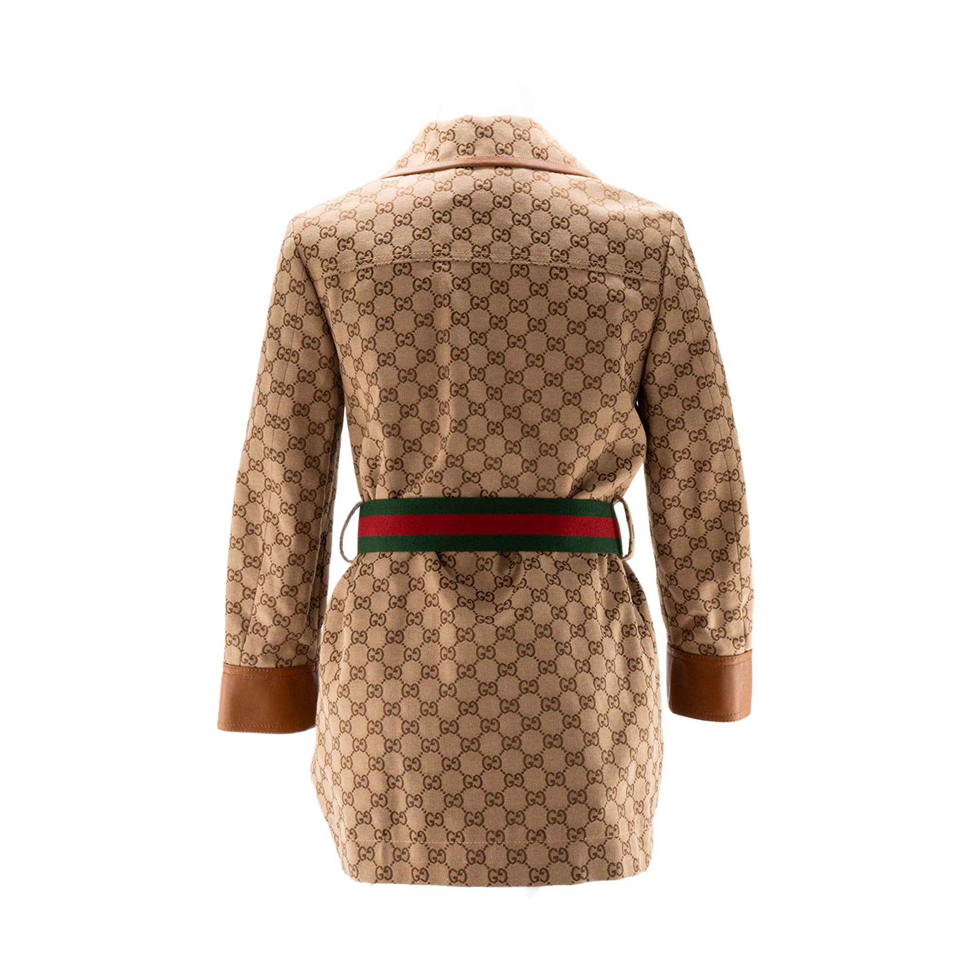 GUCCI - Veste longue Horsebit Gucci en cuir et toile monogrammée (T38)
