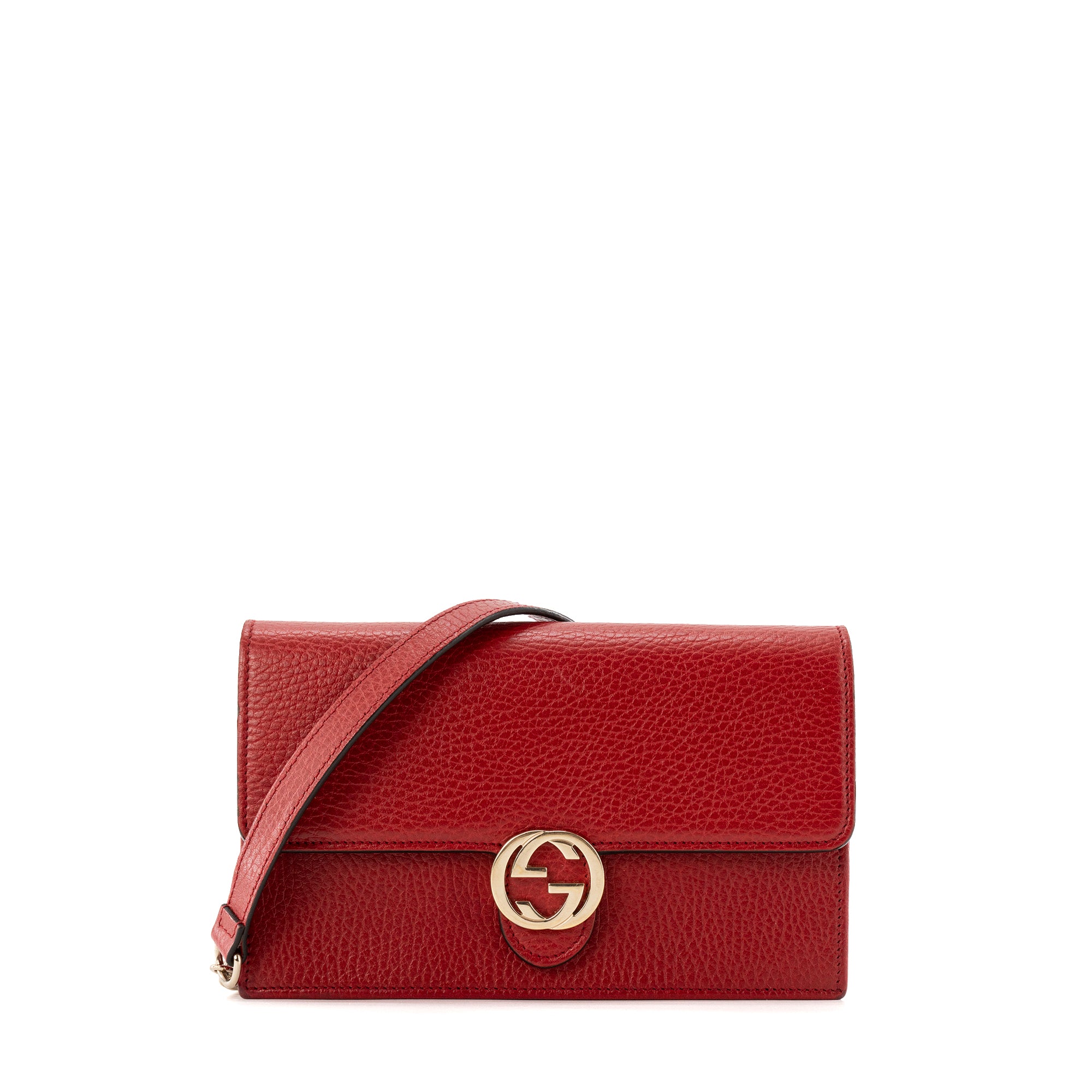 GUCCI - Sac à bandoulière Wallet on chain Interlocking GG Gucci en cuir grainé rouge