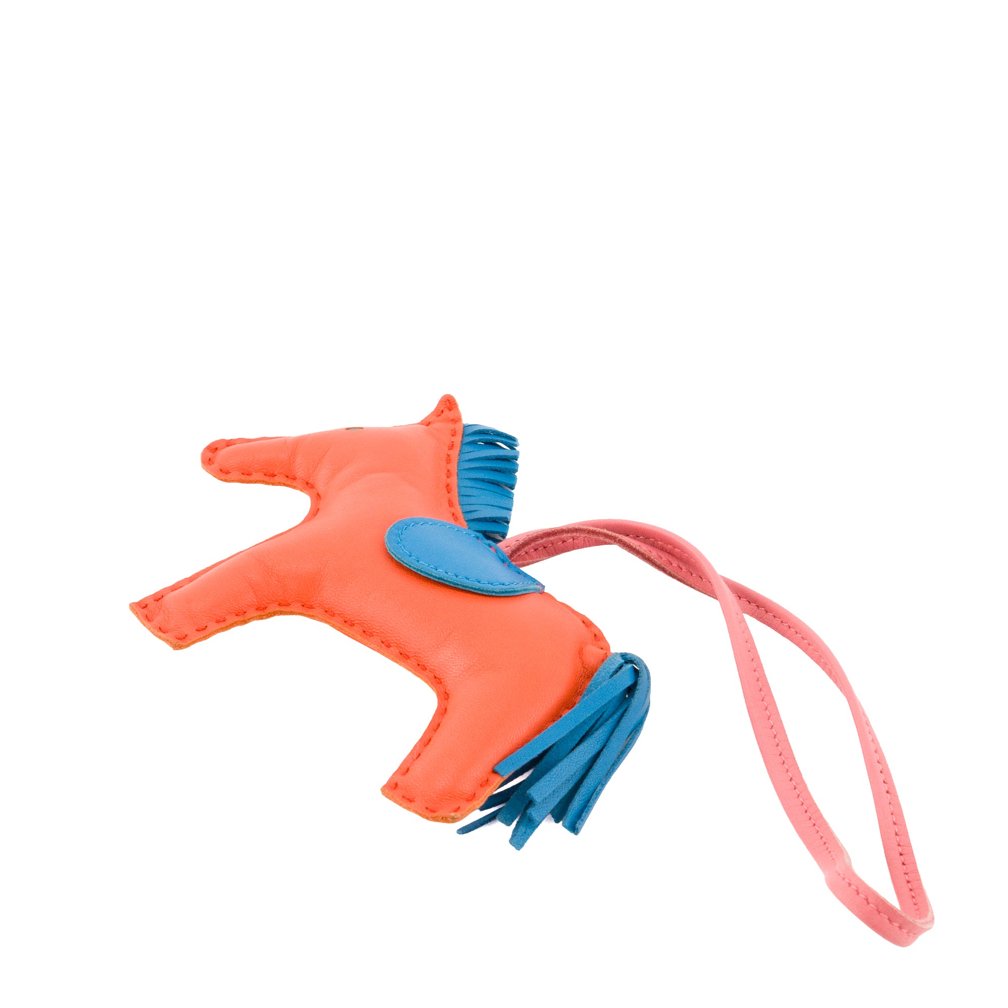 HERMÈS - Accessoire de sac Rodeo Hermès en cuir orange et bleu