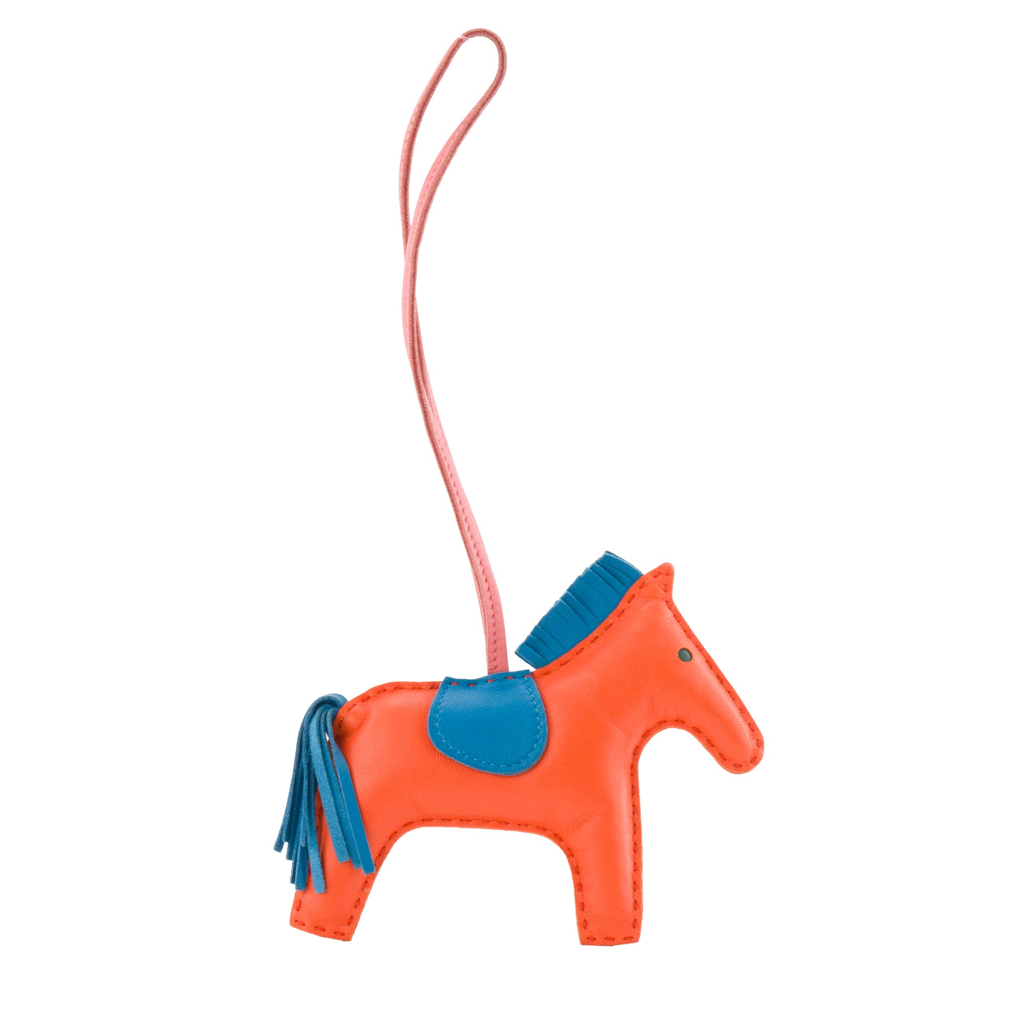 HERMÈS - Accessoire de sac Rodeo Hermès en cuir orange et bleu