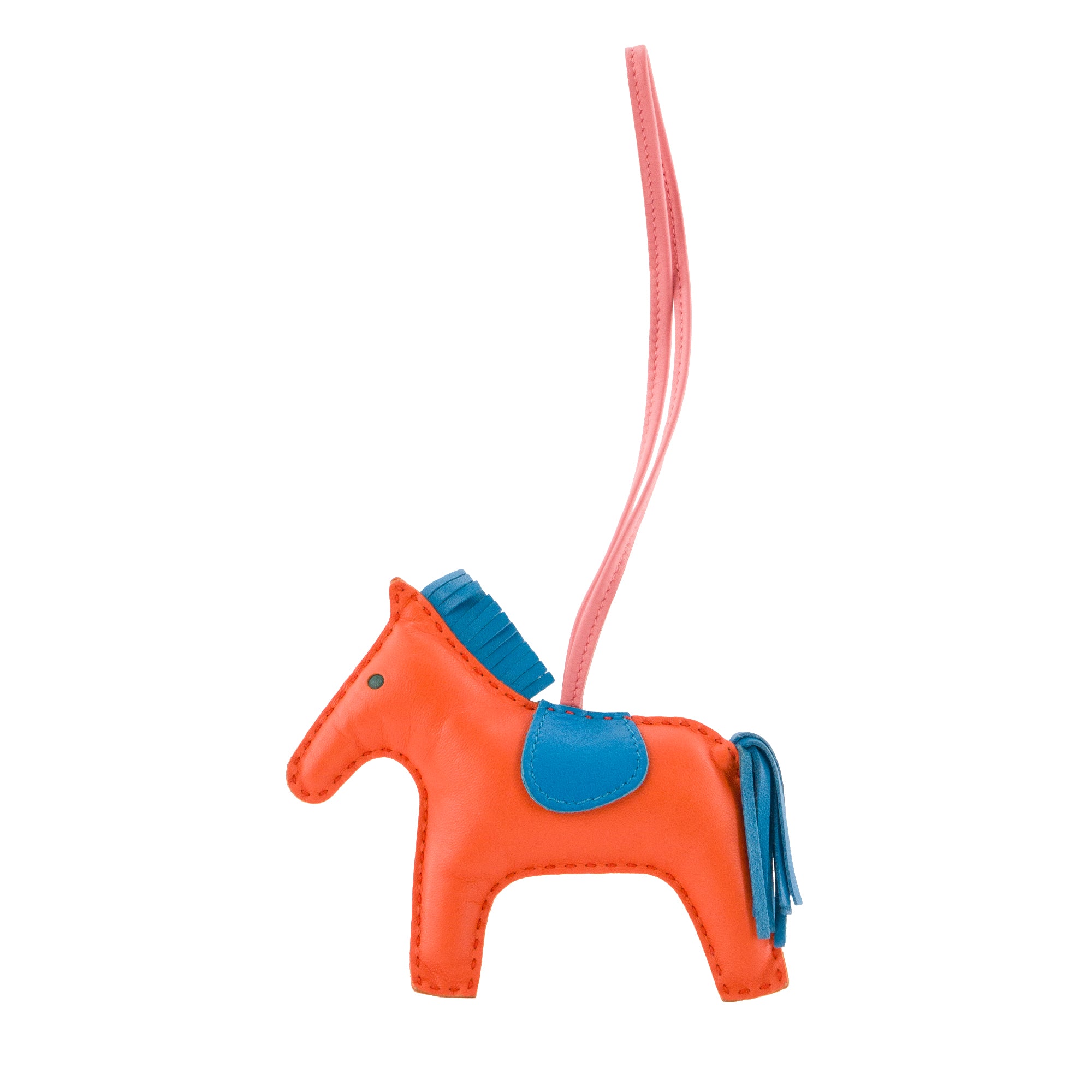 HERMÈS - Accessoire de sac Rodeo Hermès en cuir orange et bleu