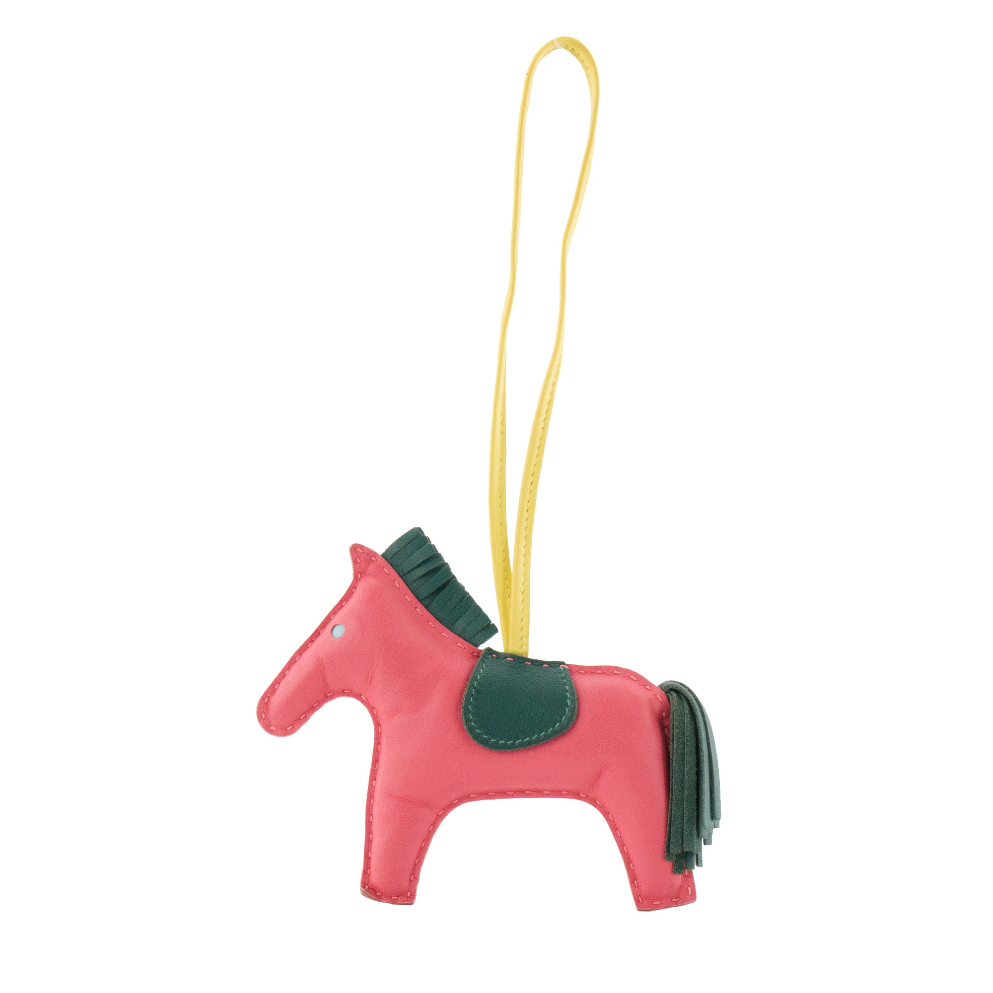 HERMÈS - Accessoire de sac Rodeo Hermès en cuir rose et vert