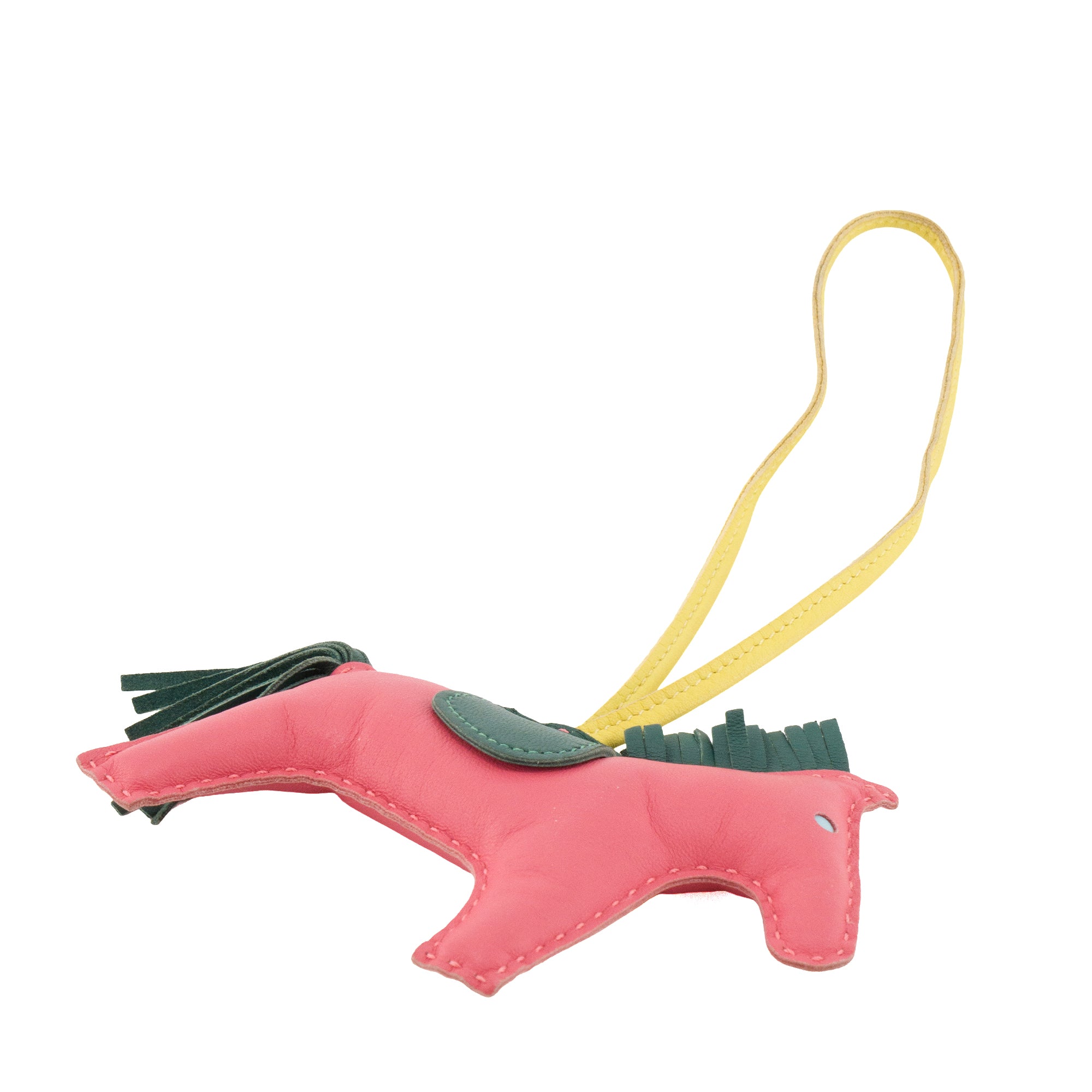 HERMÈS - Accessoire de sac Rodeo Hermès en cuir rose et vert