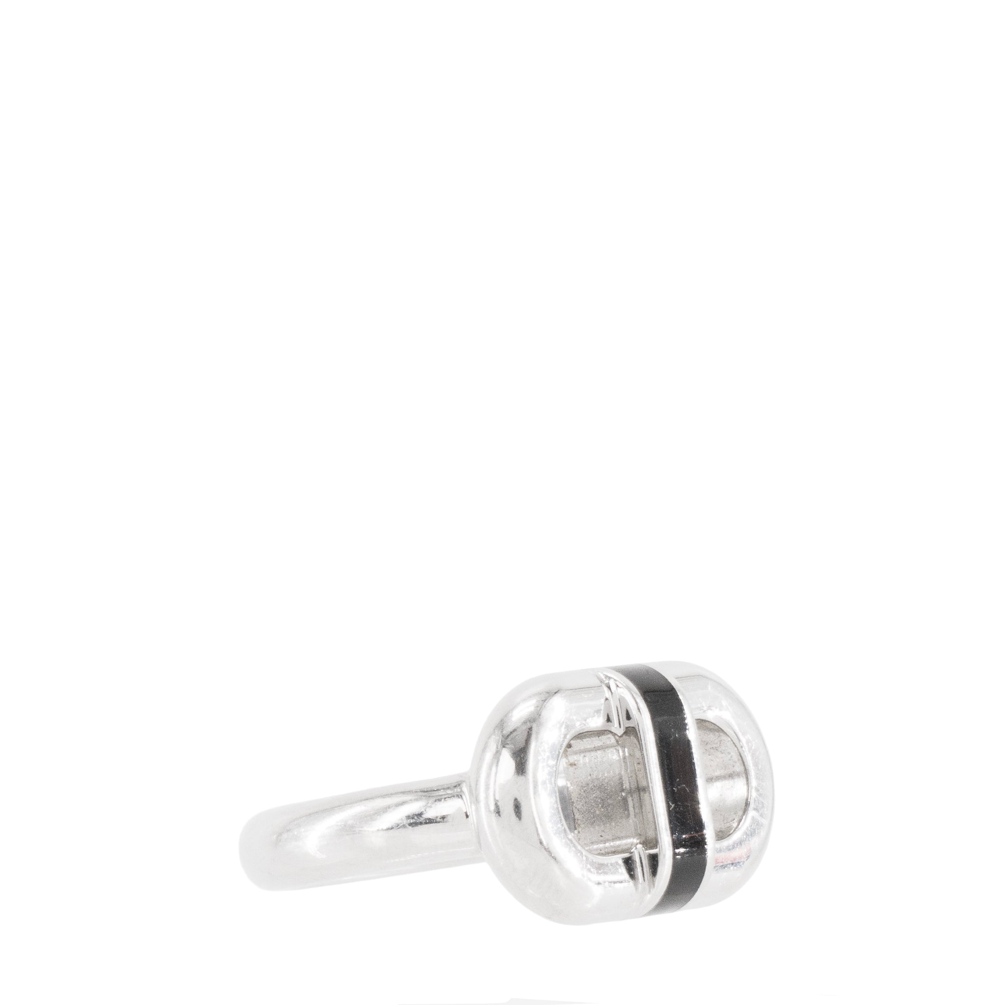 HERMÈS - Bague Maillon Hermès en argent et émail noir (T60)