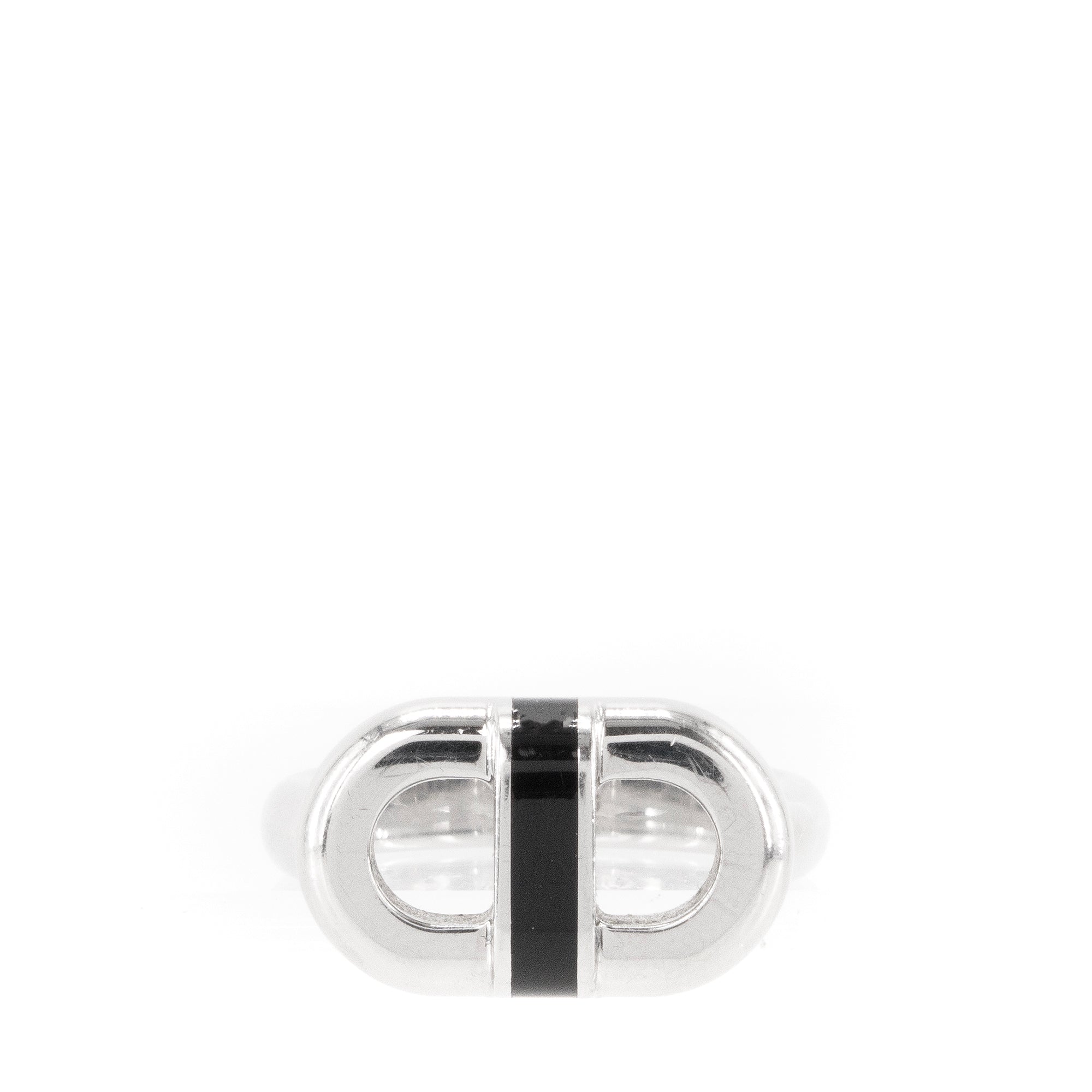 HERMÈS - Bague Maillon Hermès en argent et émail noir (T60)