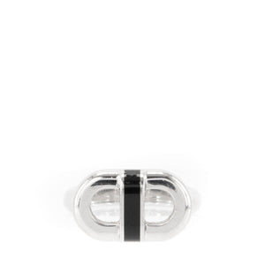 HERMÈS - Bague Maillon Hermès en argent et émail noir (T60)