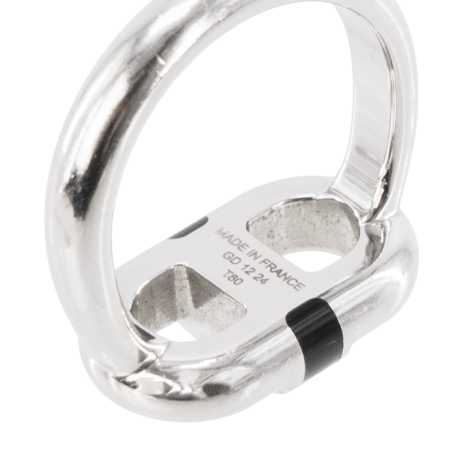 HERMÈS - Bague Maillon Hermès en argent et émail noir (T60)