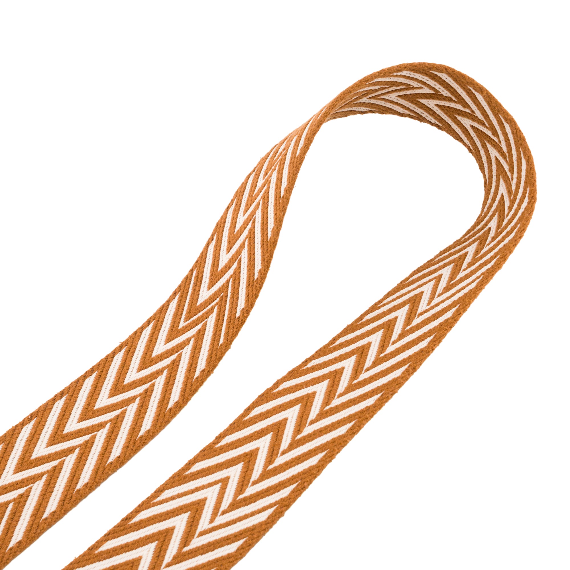HERMÈS - Bandoulière Sangle Zigzag 50mm Hermès en toile marron gold et blanche