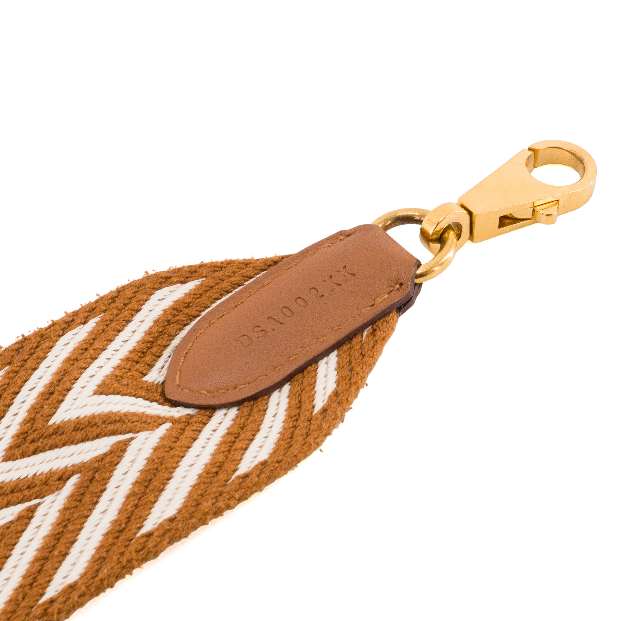 HERMÈS - Bandoulière Sangle Zigzag 50mm Hermès en toile marron gold et blanche