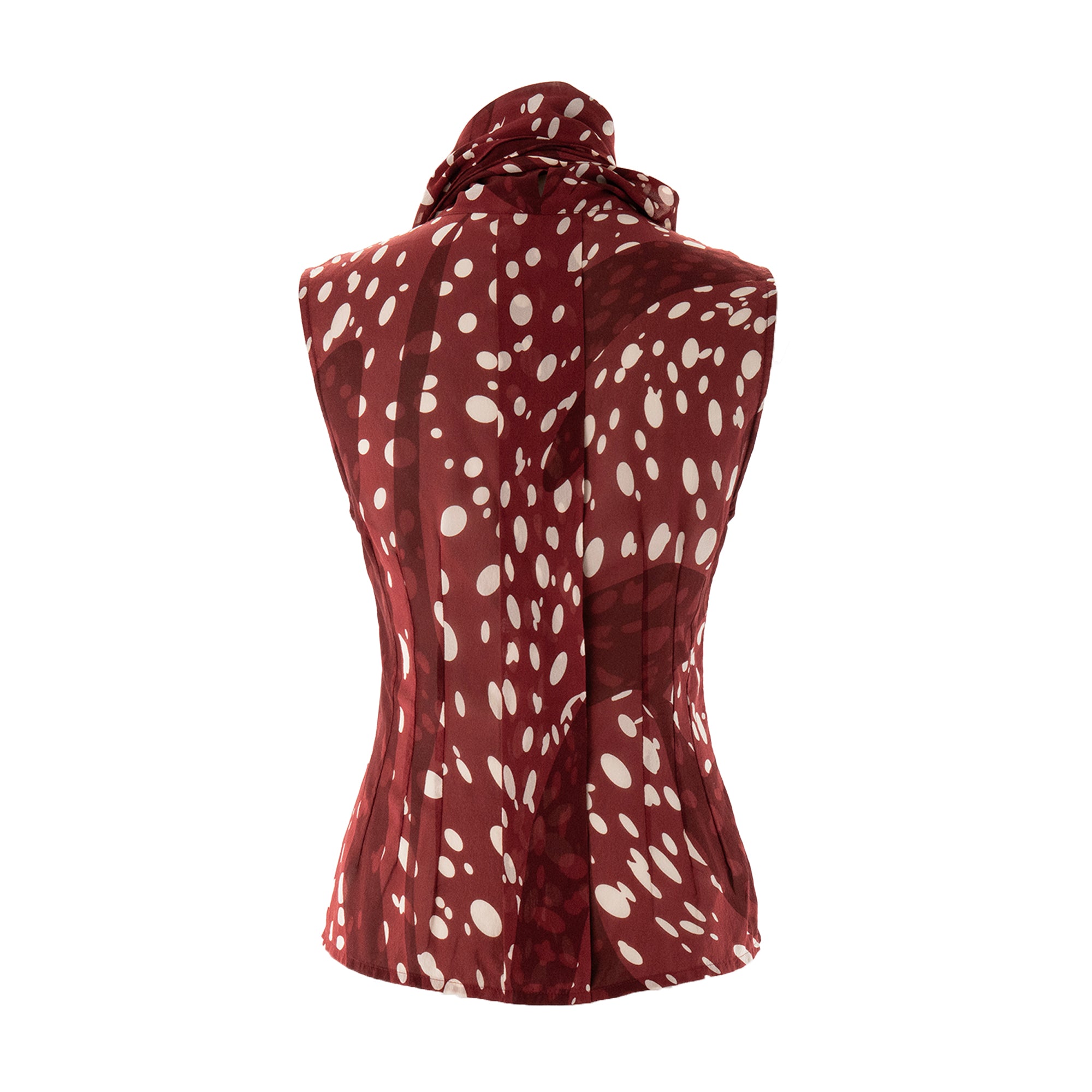 HERMÈS - Blouse Hermès en mousseline soie rouge et blanc (T38)