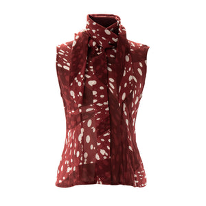 HERMÈS - Blouse Hermès en mousseline soie rouge et blanc (T38)