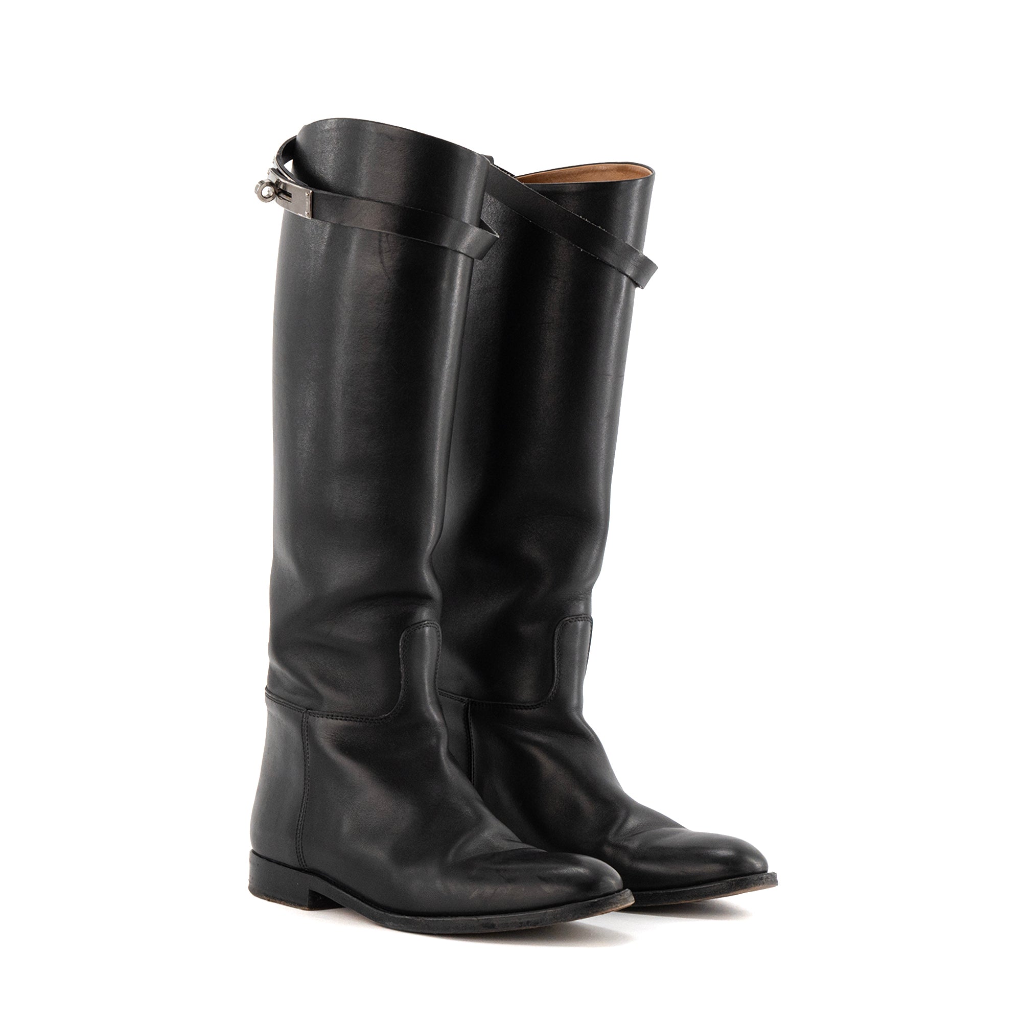 HERMÈS - Bottes Jumping Hermès en cuir lisse noir (T36)