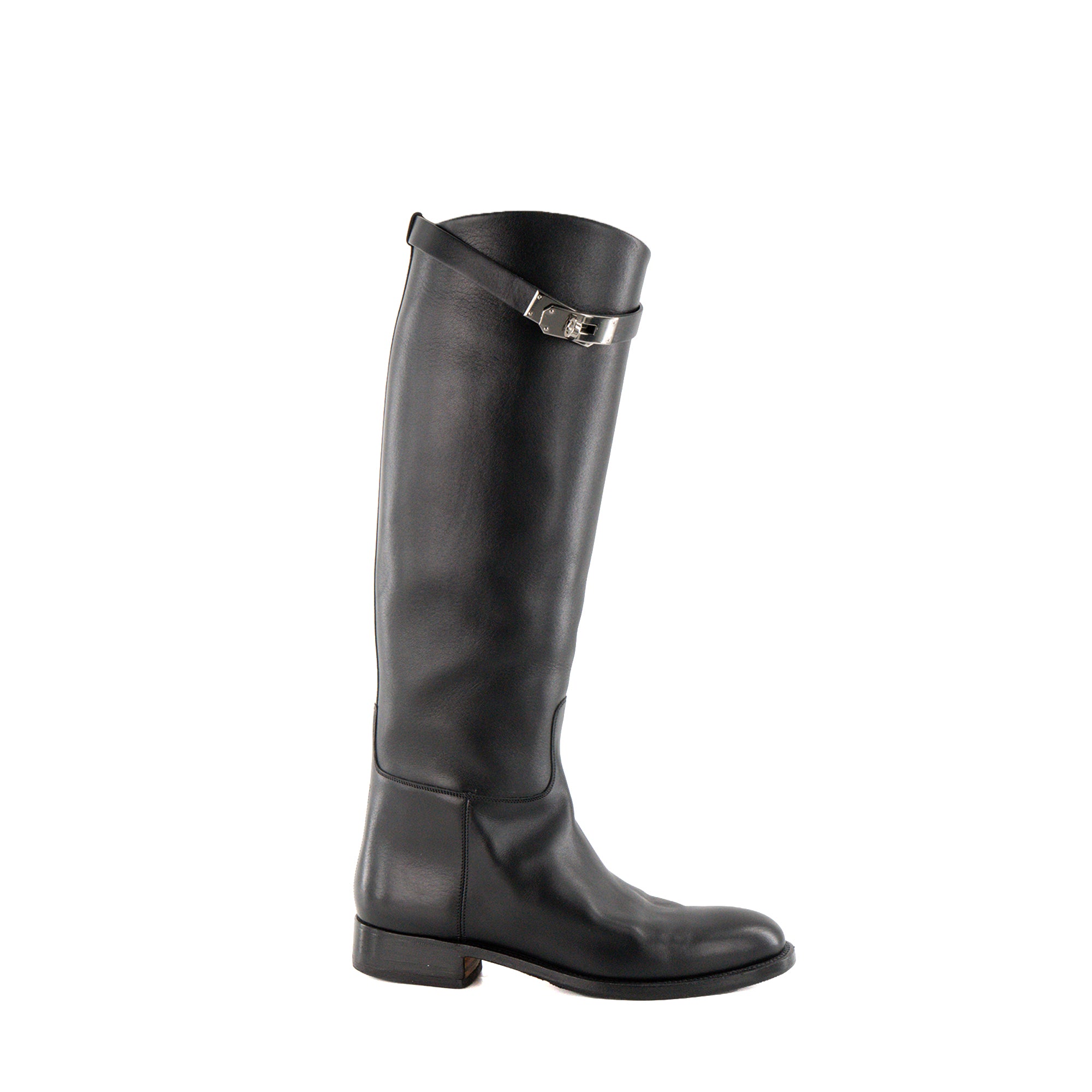 HERMÈS - Bottes Jumping Hermès en cuir lisse noir (T37,5)