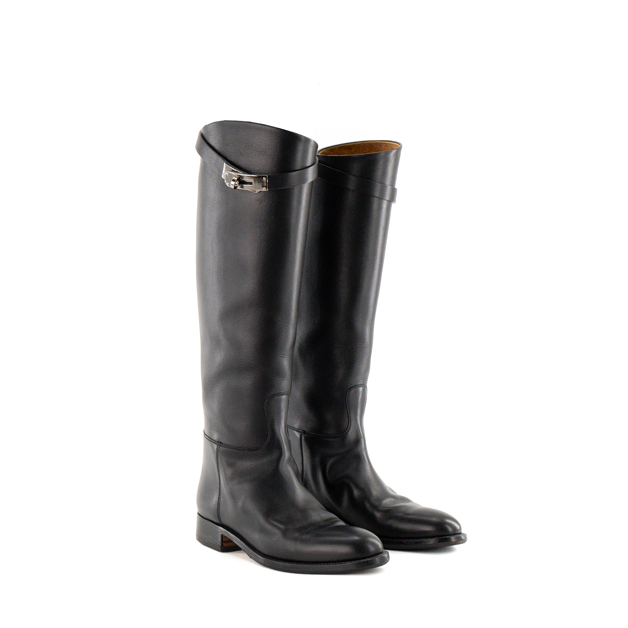 HERMÈS - Bottes Jumping Hermès en cuir lisse noir (T37,5)