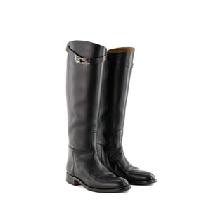 HERMÈS - Bottes Jumping Hermès en cuir lisse noir (T37,5)