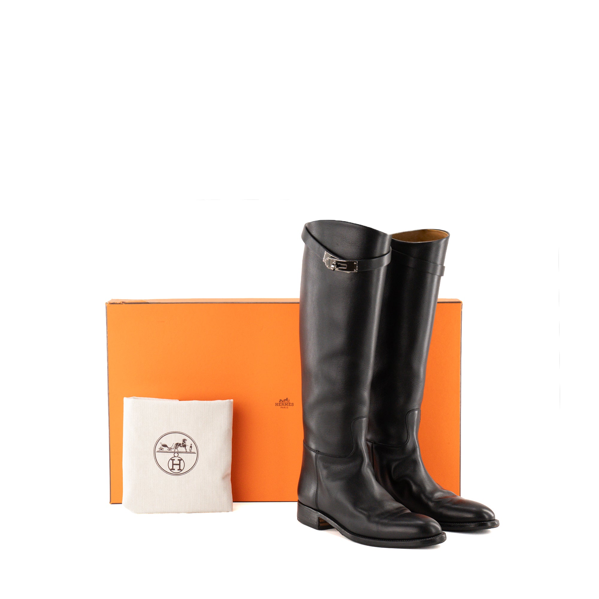 HERMÈS - Bottes Jumping Hermès en cuir lisse noir (T37,5)