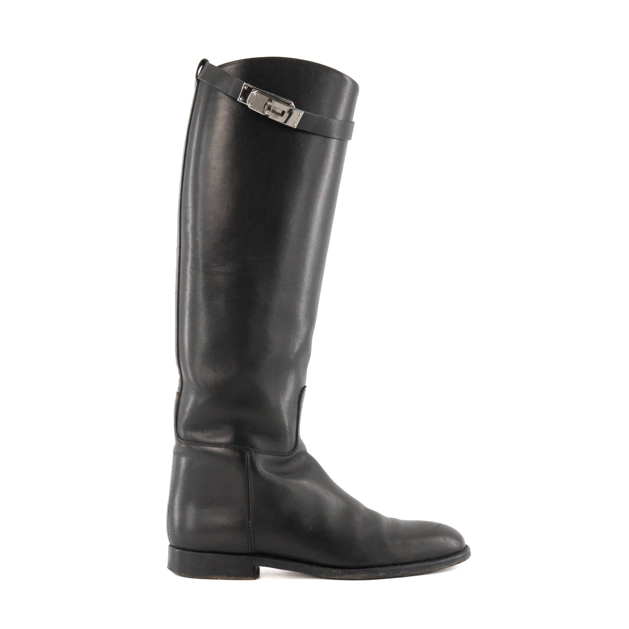 HERMÈS - Bottes Jumping Hermès en cuir lisse noir (T37)