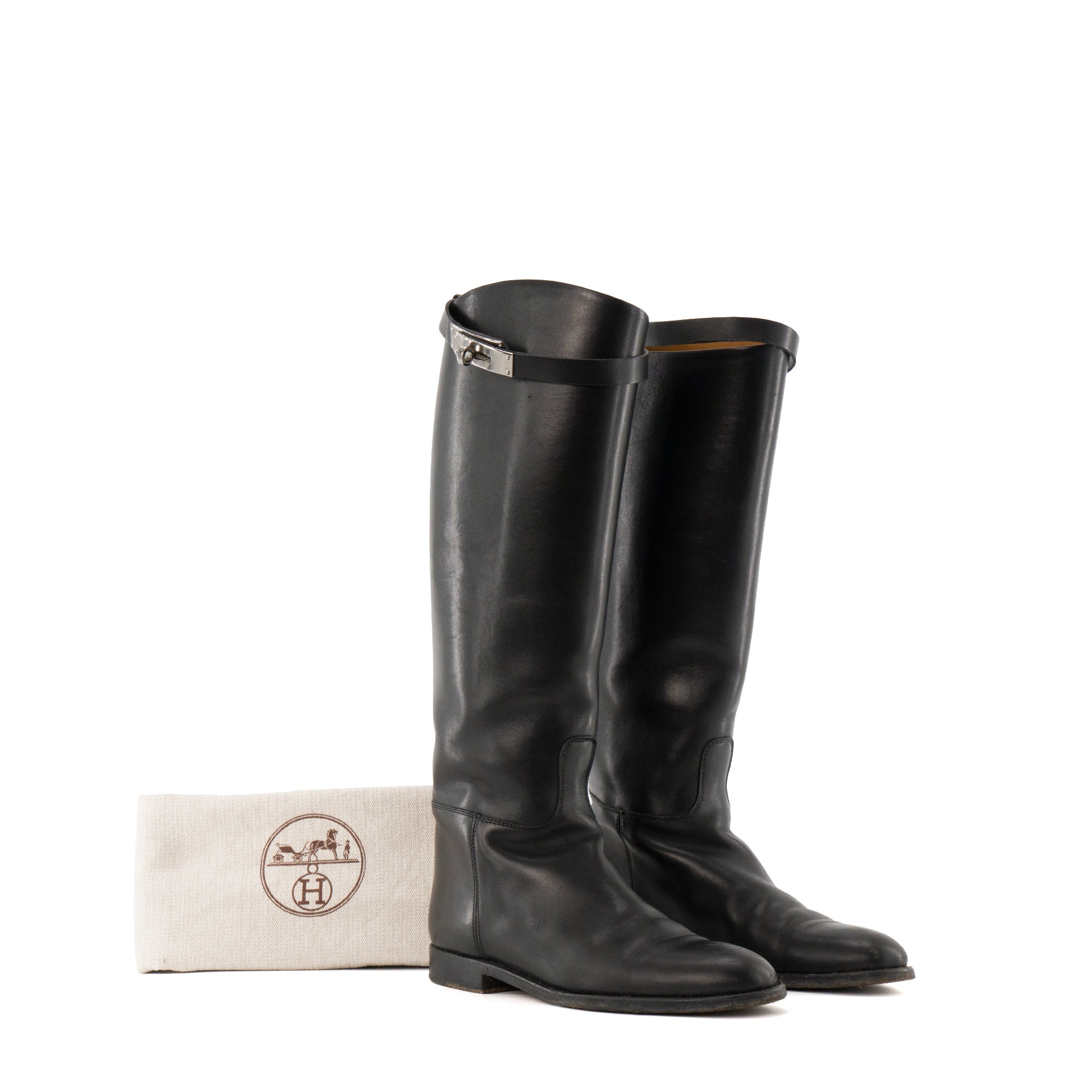 HERMÈS - Bottes Jumping Hermès en cuir lisse noir (T37)