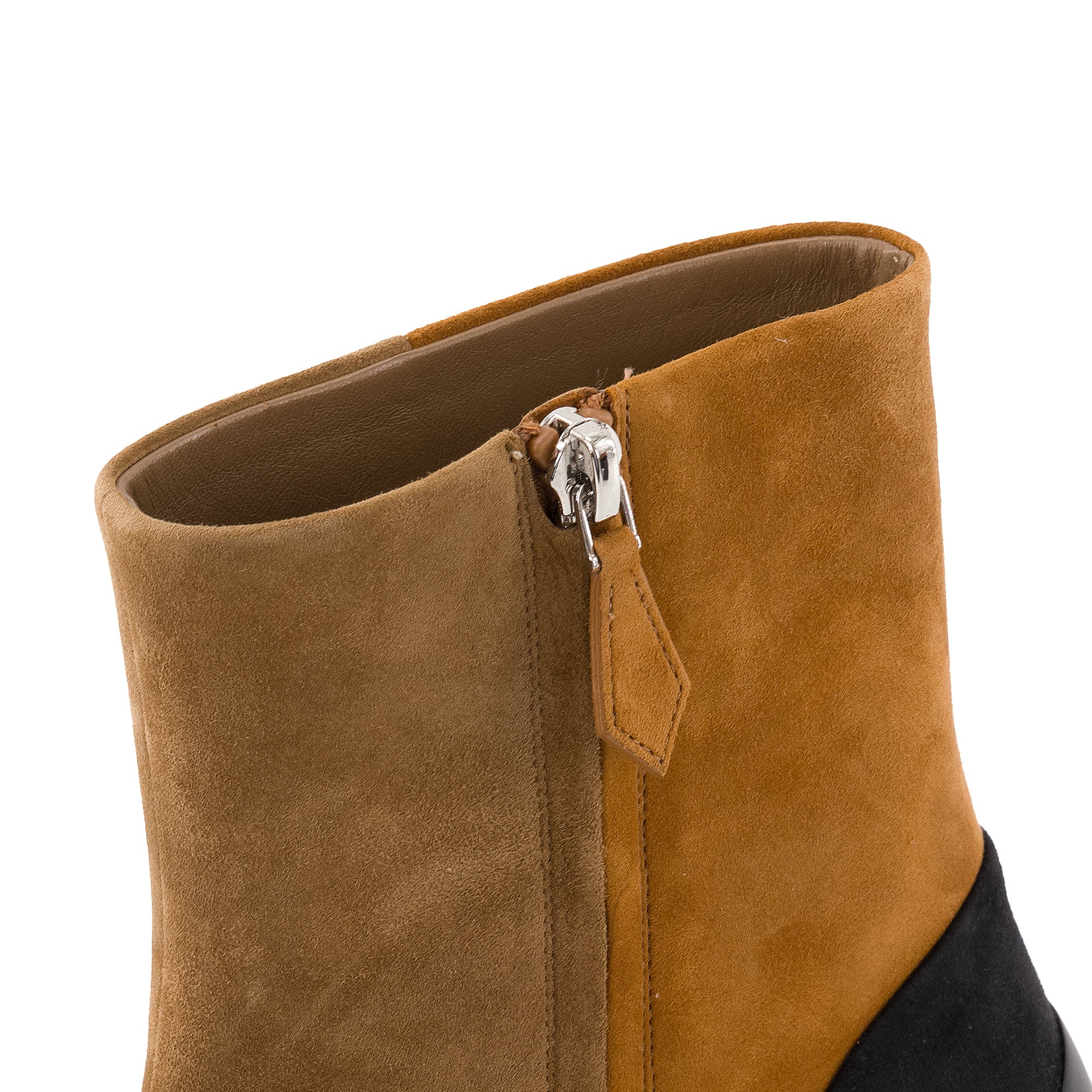 HERMÈS - Bottines Hermès en daim marron et noir (T37.5)