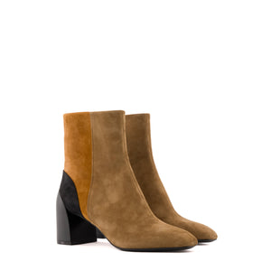 HERMÈS - Bottines Hermès en daim marron et noir (T37.5)