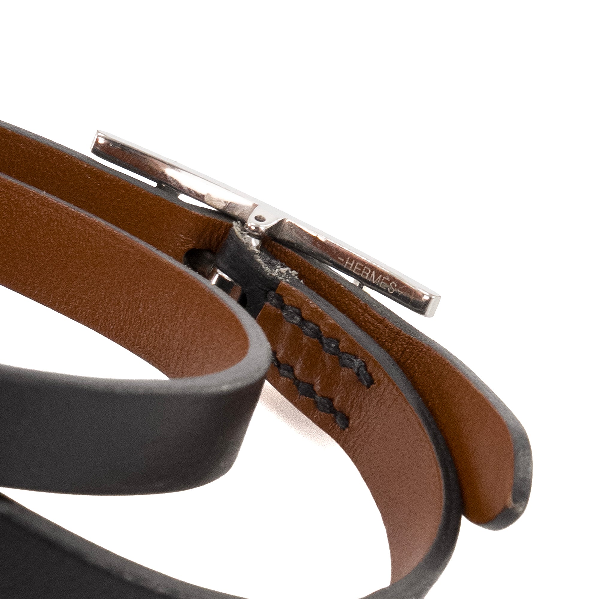 HERMÈS - Bracelet Behapi double tour Hermès en cuir noir