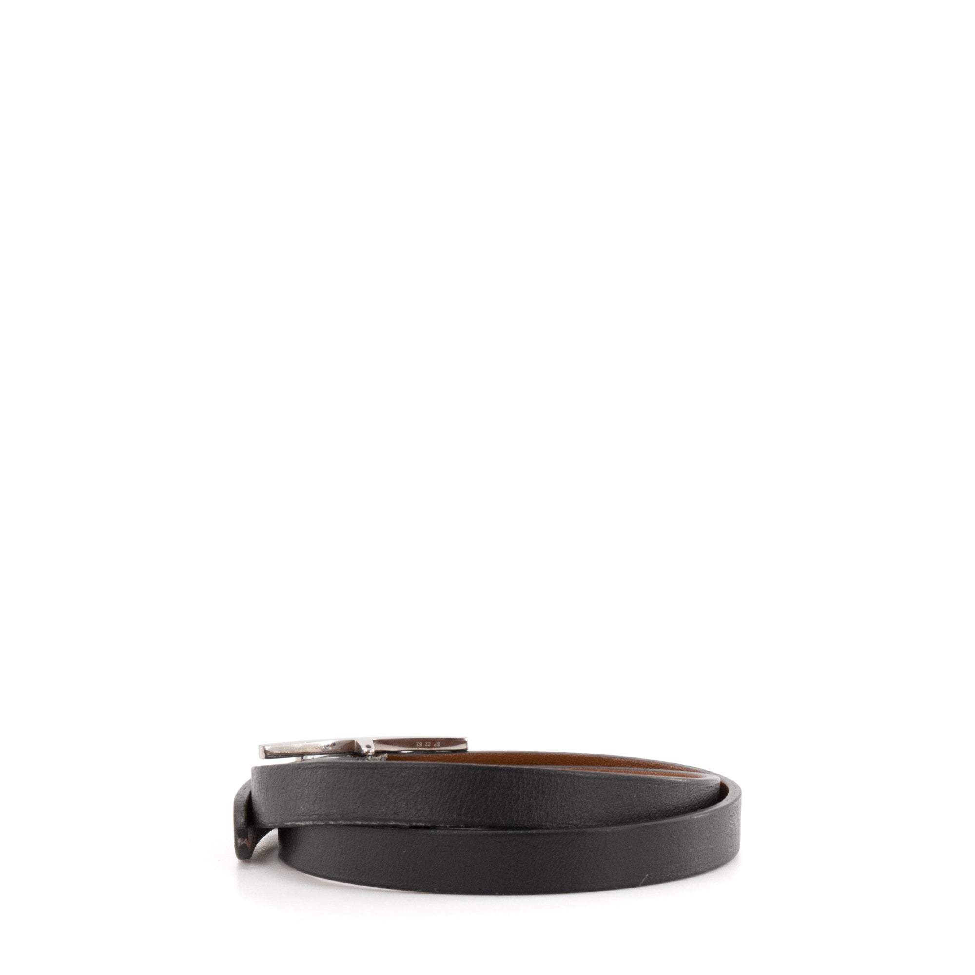 HERMÈS - Bracelet Behapi double tour Hermès en cuir noir