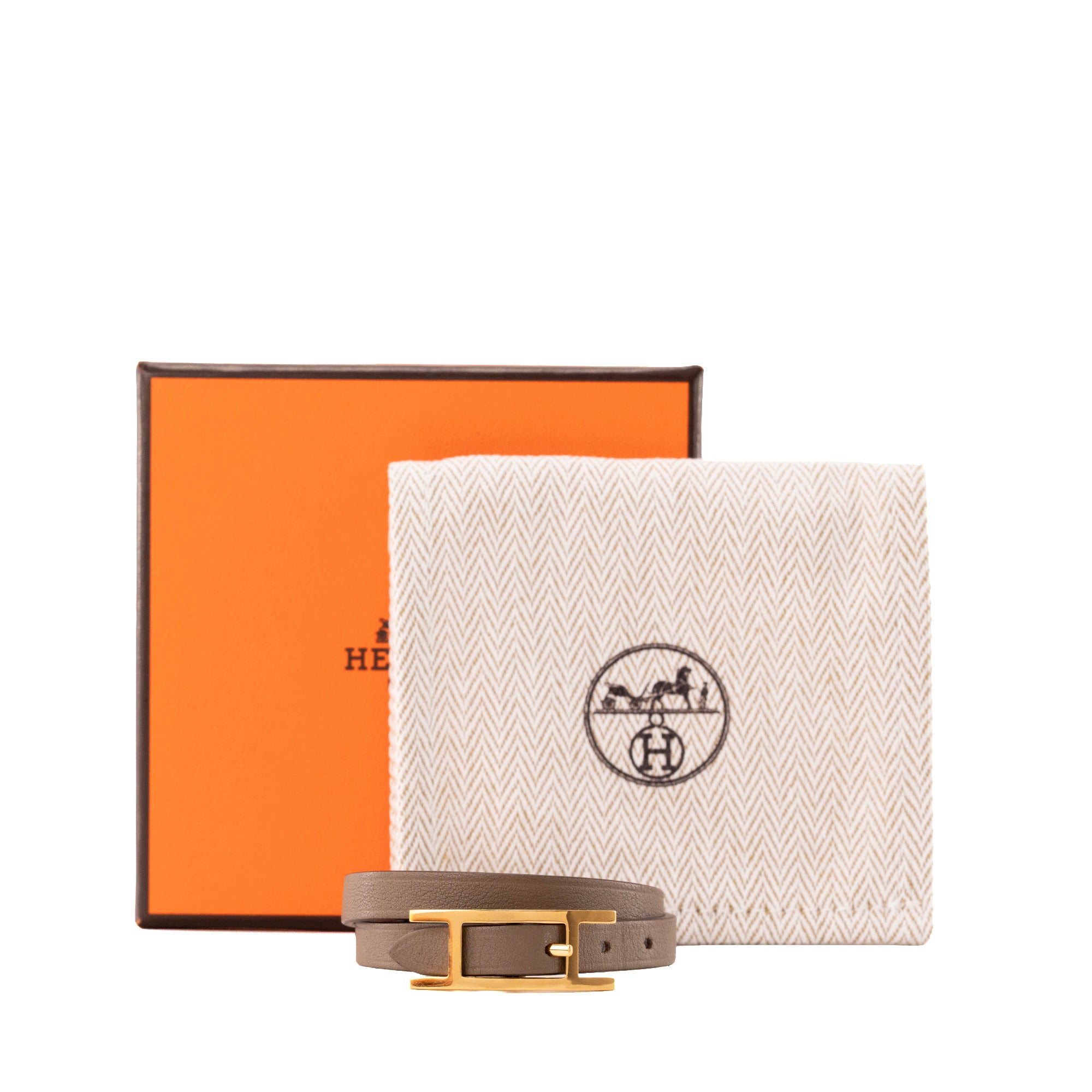 HERMÈS - Bracelet Behapi Double Tour réversible Hermès en cuir lisse marron et beige (T1)
