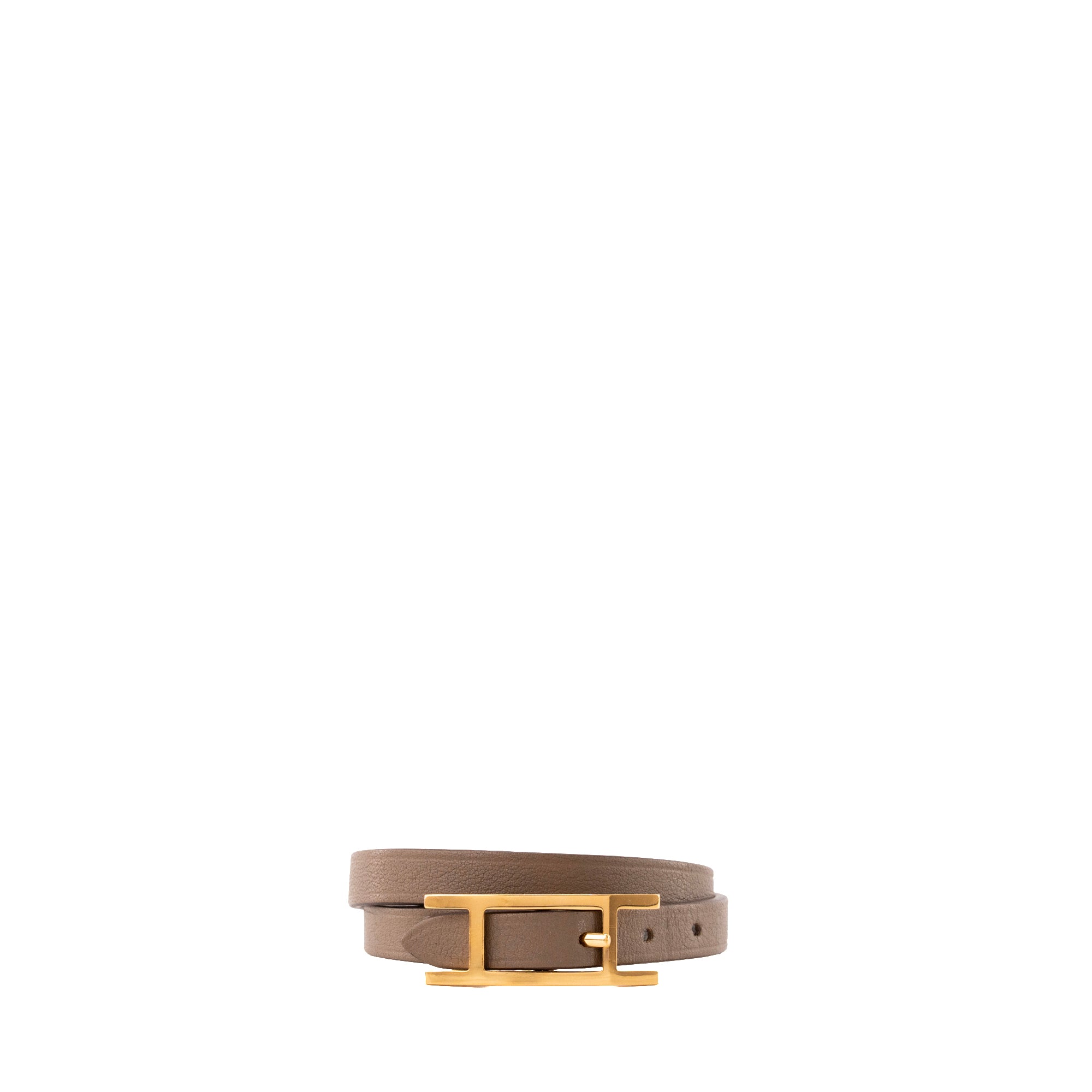 HERMÈS - Bracelet Behapi Double Tour réversible Hermès en cuir lisse marron et beige (T1)