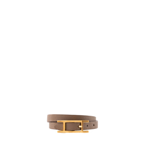 HERMÈS - Bracelet Behapi Double Tour réversible Hermès en cuir lisse marron et beige (T1)