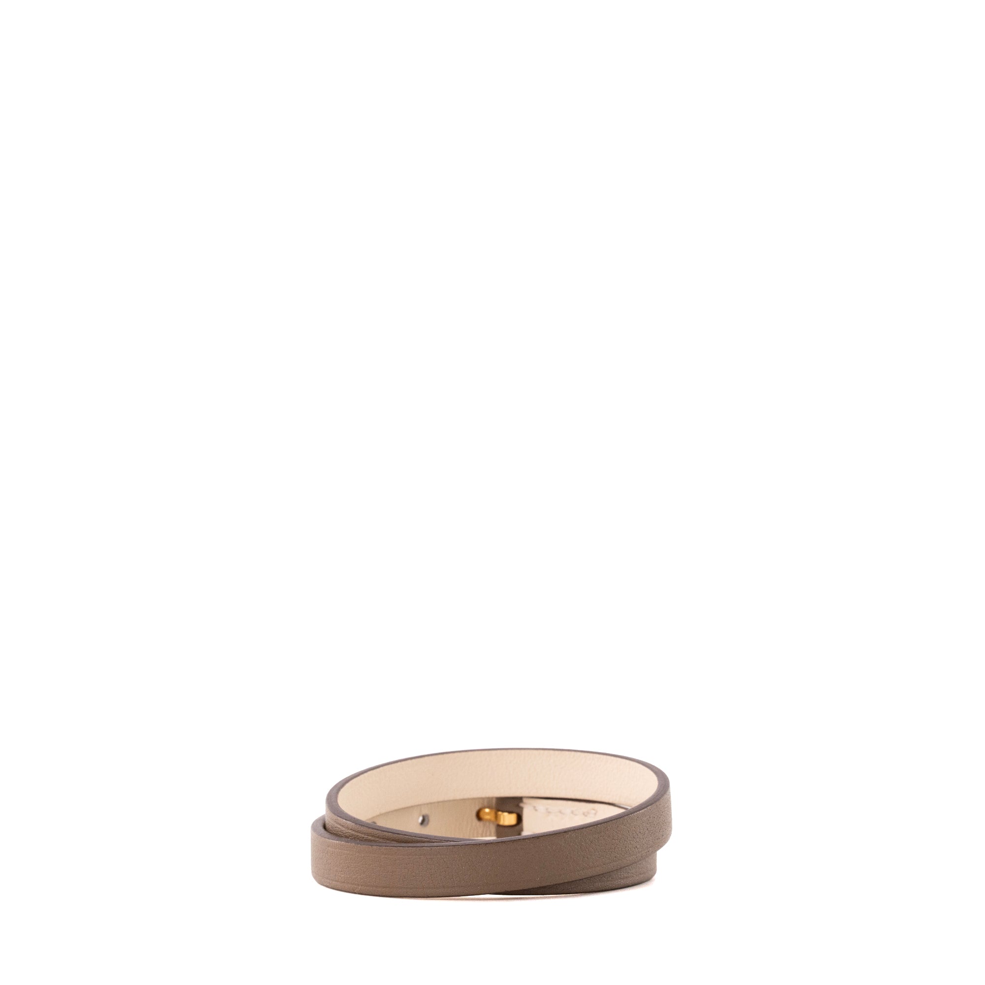 HERMÈS - Bracelet Behapi Double Tour réversible Hermès en cuir lisse marron et beige (T1)