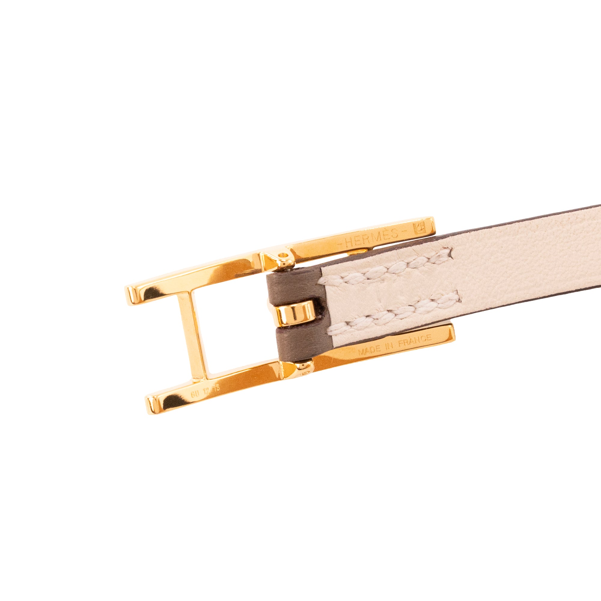 HERMÈS - Bracelet Behapi Double Tour réversible Hermès en cuir lisse marron et beige (T1)
