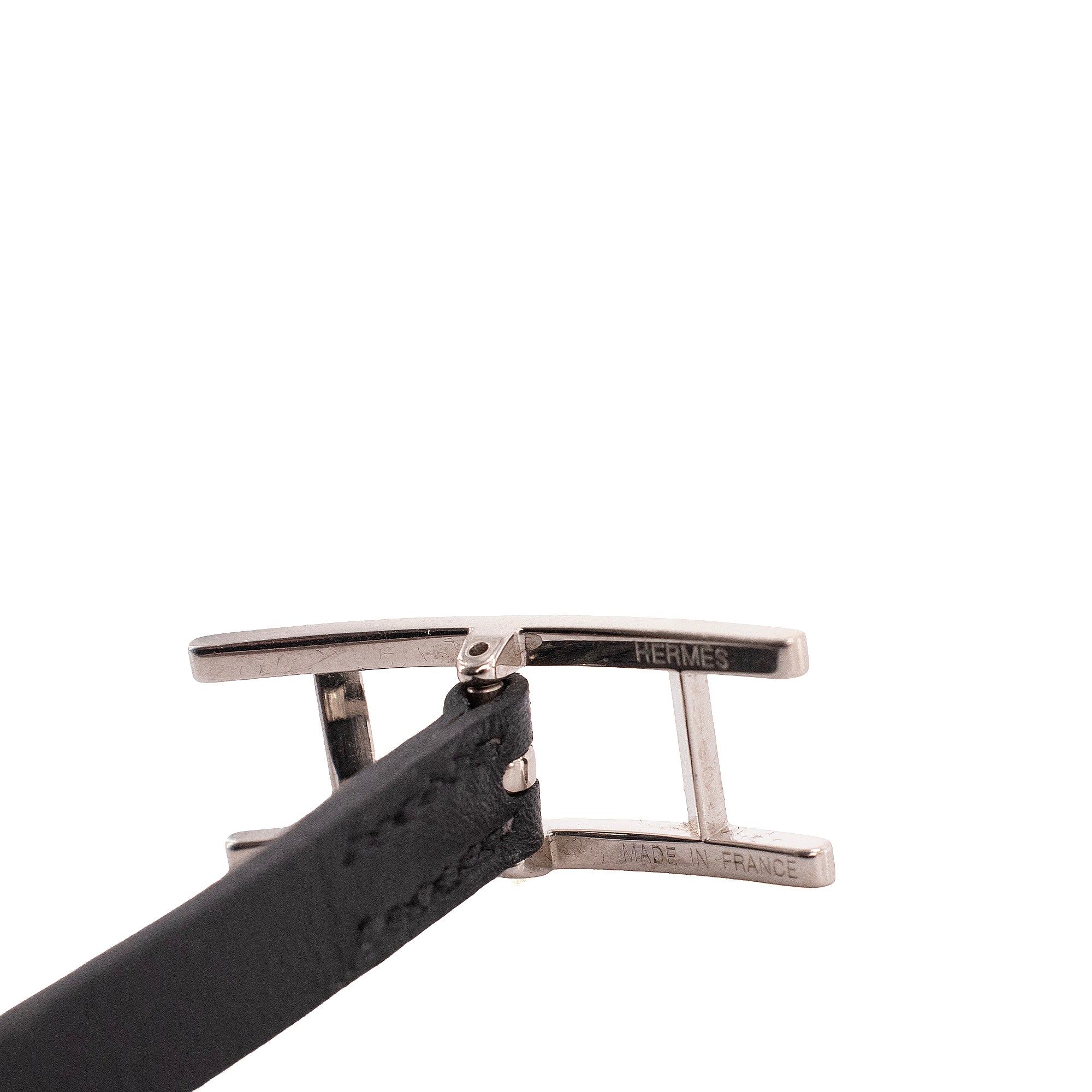 HERMÈS - Bracelet Behapi double tour réversible Hermès en cuir noir