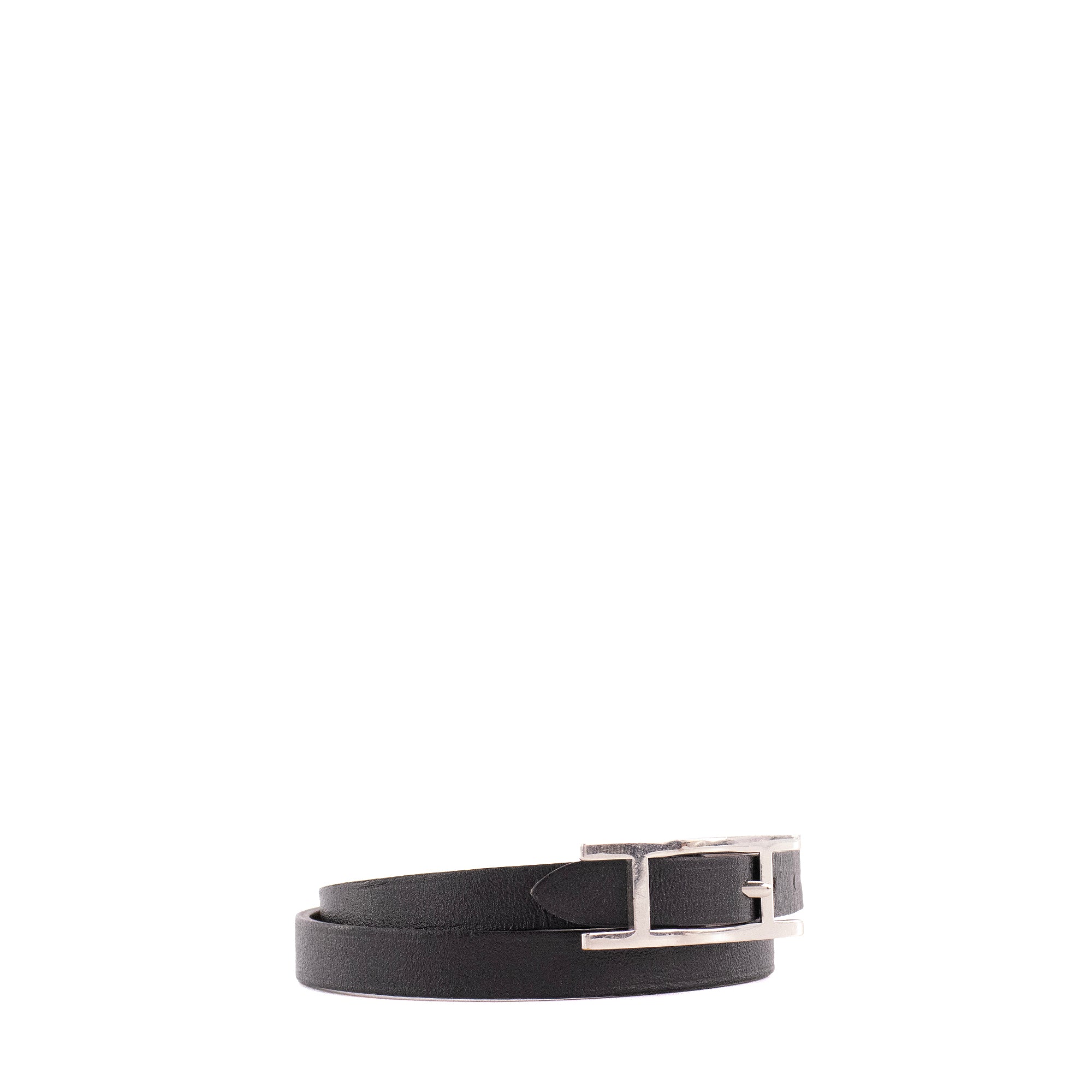 HERMÈS - Bracelet Behapi double tour réversible Hermès en cuir noir