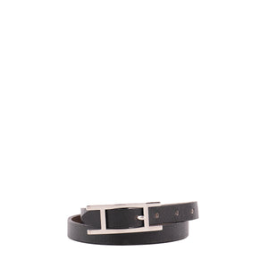 HERMÈS - Bracelet Behapi double tour réversible Hermès en cuir noir