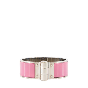 HERMÈS - Bracelet Charnière Large GM Hermès en métal argent et émail rose flamingo